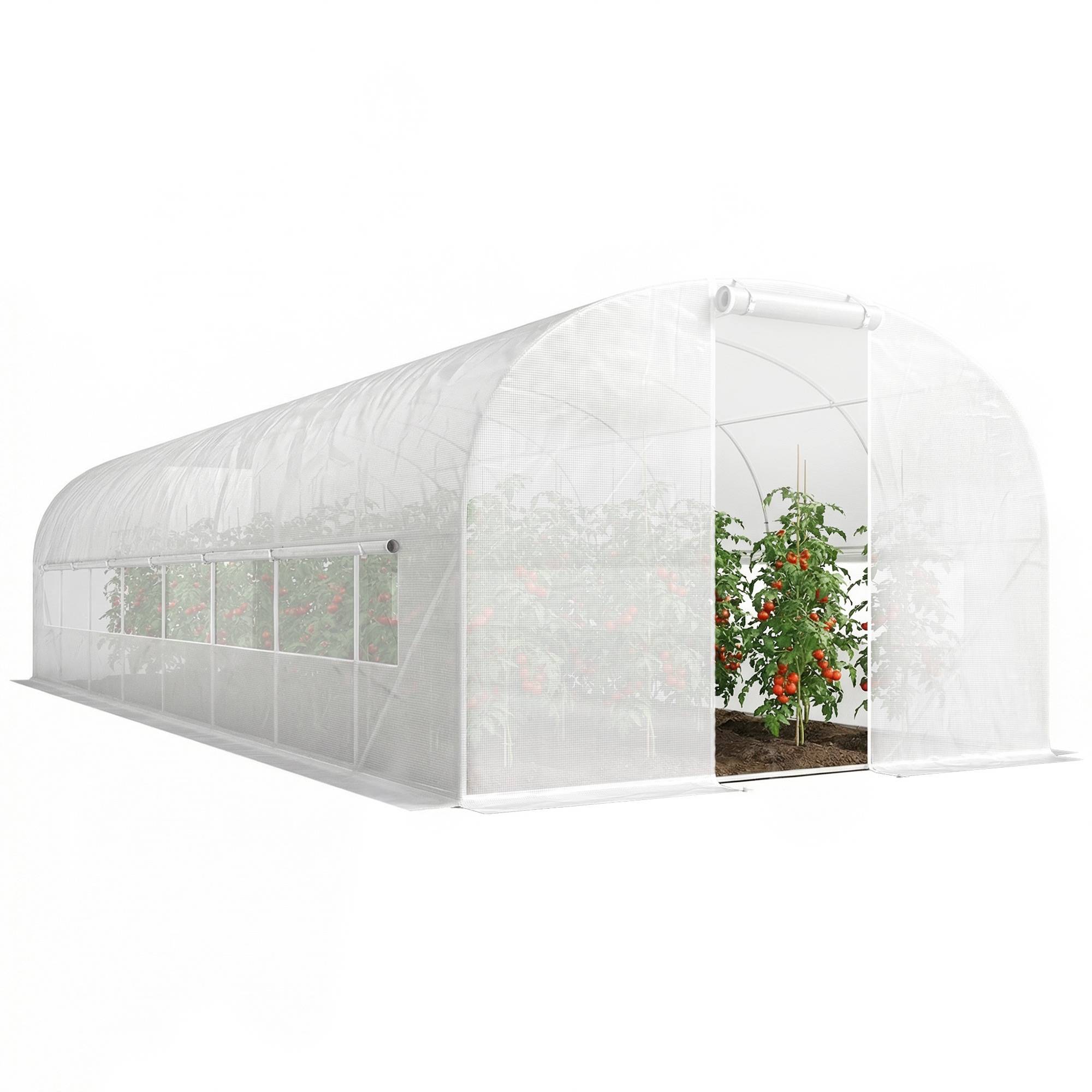 Maison Chic - Serre tunnel de jardin 24m², serre de jardin tunnel avec cadre en acier galvanisé, portes et 2 grandes fenêtres, blanc - Image 3