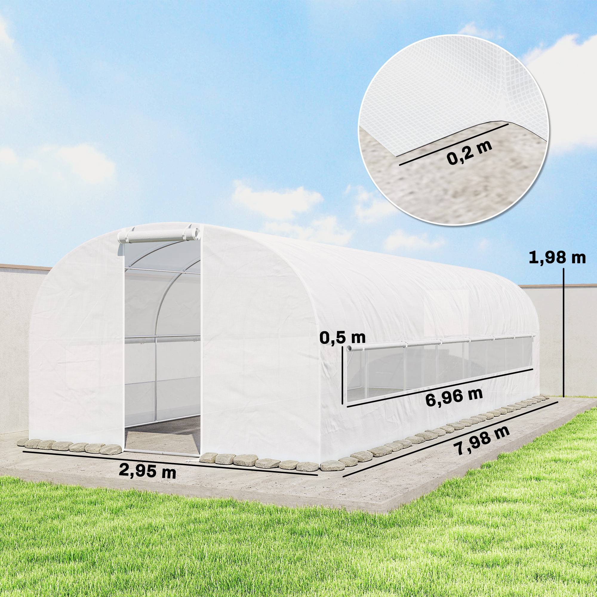 Maison Chic - Serre tunnel de jardin 24m², serre de jardin tunnel avec cadre en acier galvanisé, portes et 2 grandes fenêtres, blanc - Image 5