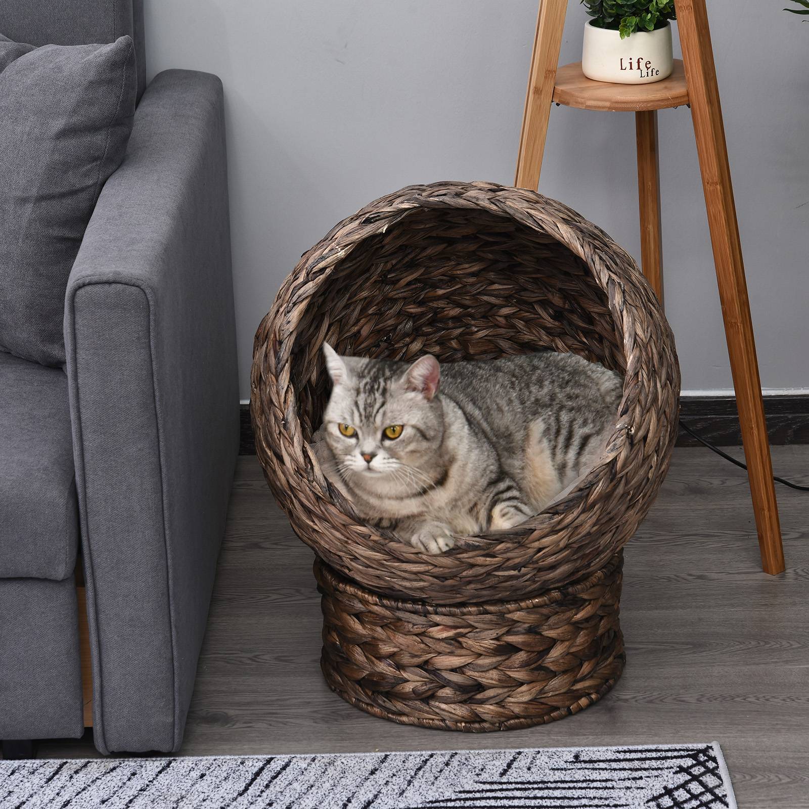 Panier chat jacinthe d'eau coussin lit animal 50x42x60 cm brun+beige - Image 3