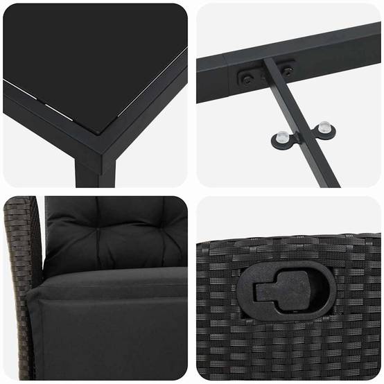 Ensemble de salle à manger pour jardin 3 pcs | Mobilier d'extérieur Noir polyrotin Maison Chic - Image 9