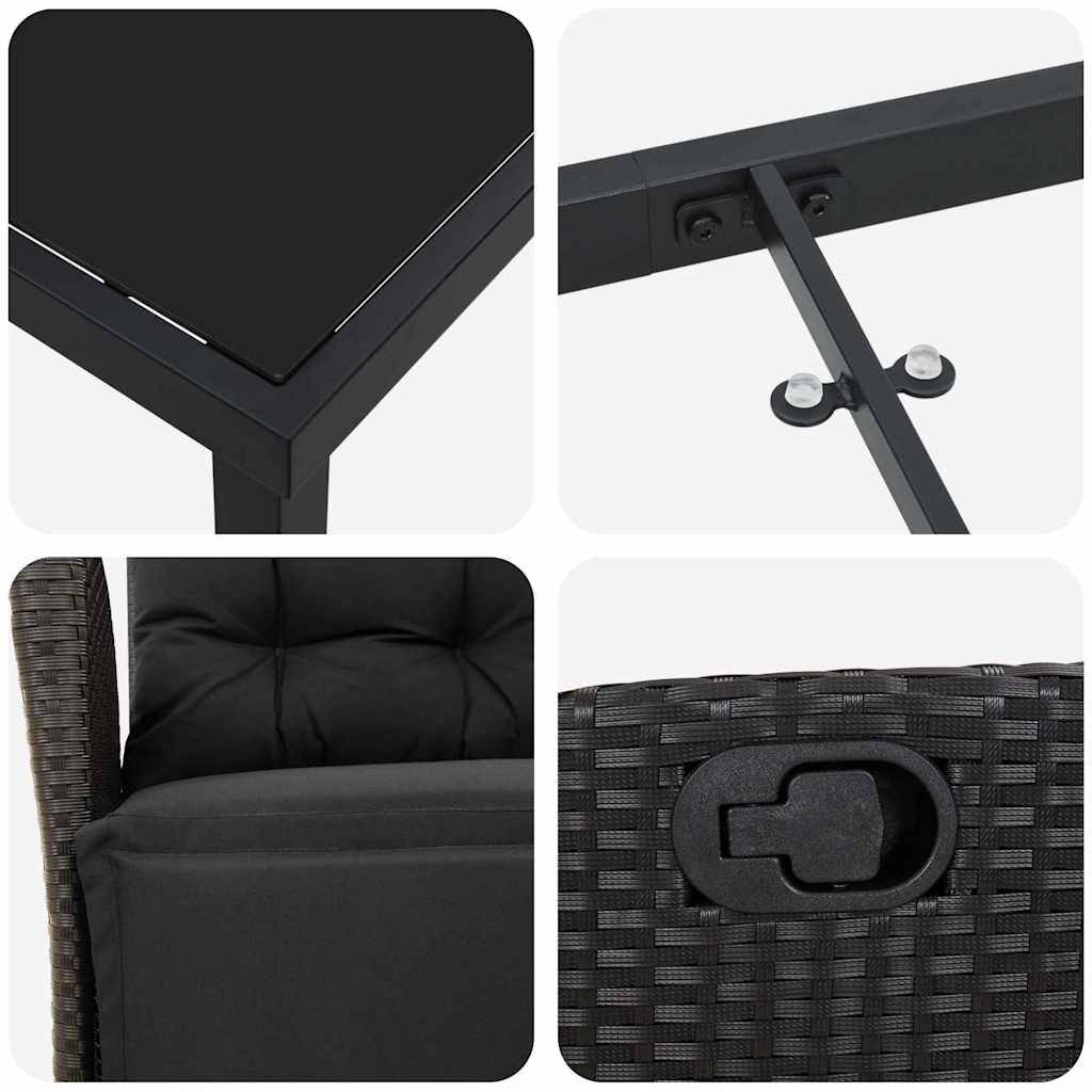 Ensemble de salle à manger pour jardin 3 pcs | Mobilier d'extérieur Noir polyrotin Maison Chic - Image 9