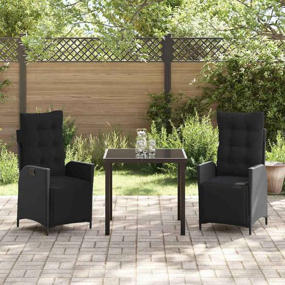 Ensemble de salle à manger pour jardin 3 pcs | Mobilier d'extérieur Noir polyrotin Maison Chic - Image 4