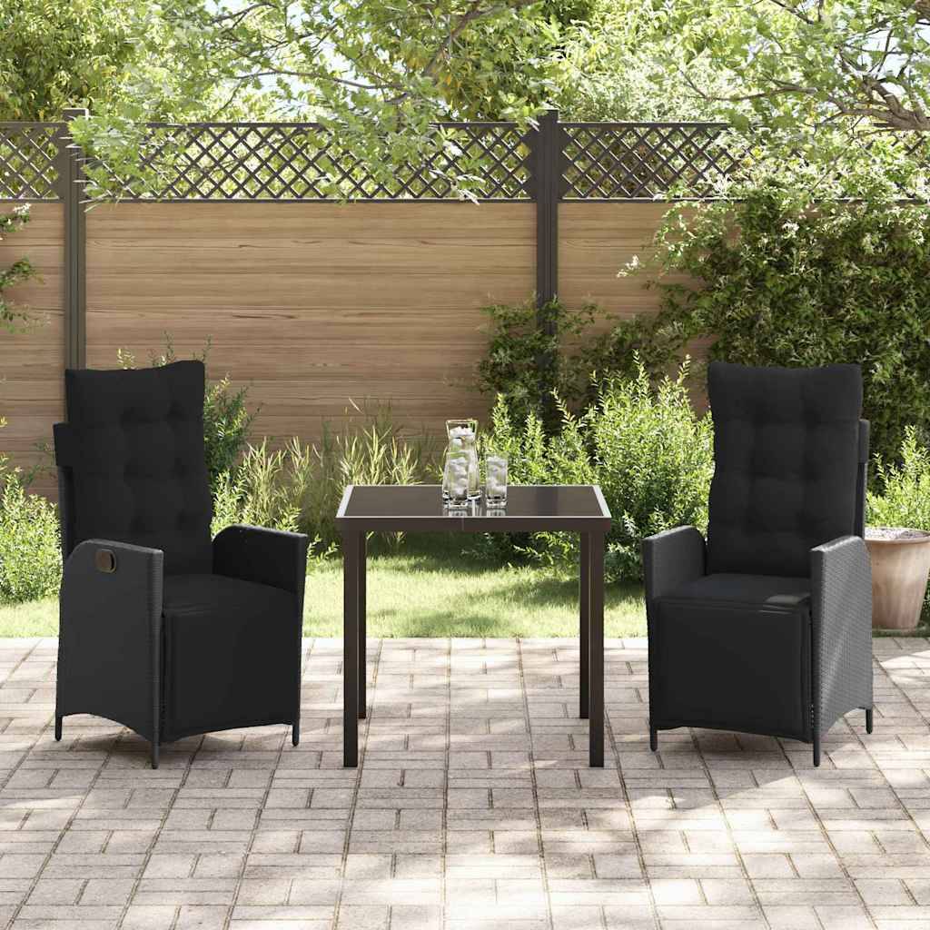 Ensemble de salle à manger pour jardin 3 pcs | Mobilier d'extérieur Noir polyrotin Maison Chic - Image 4