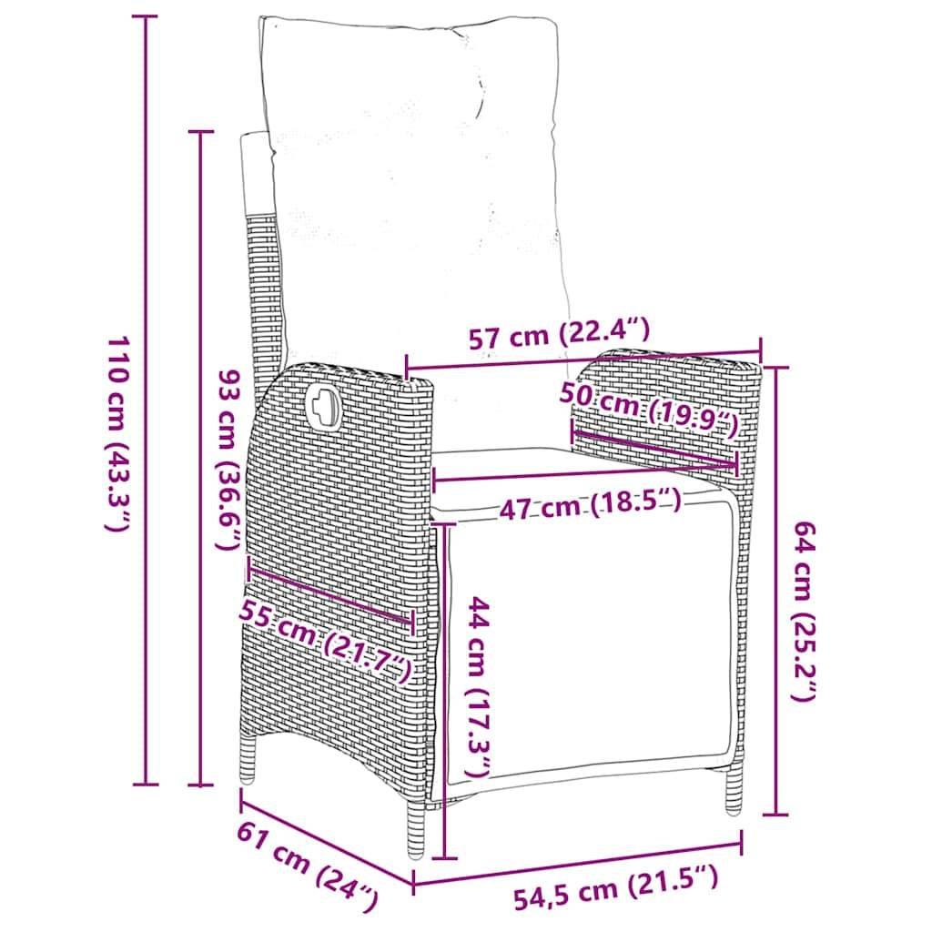 Ensemble de salle à manger pour jardin 3 pcs | Mobilier d'extérieur Noir polyrotin Maison Chic - Image 8