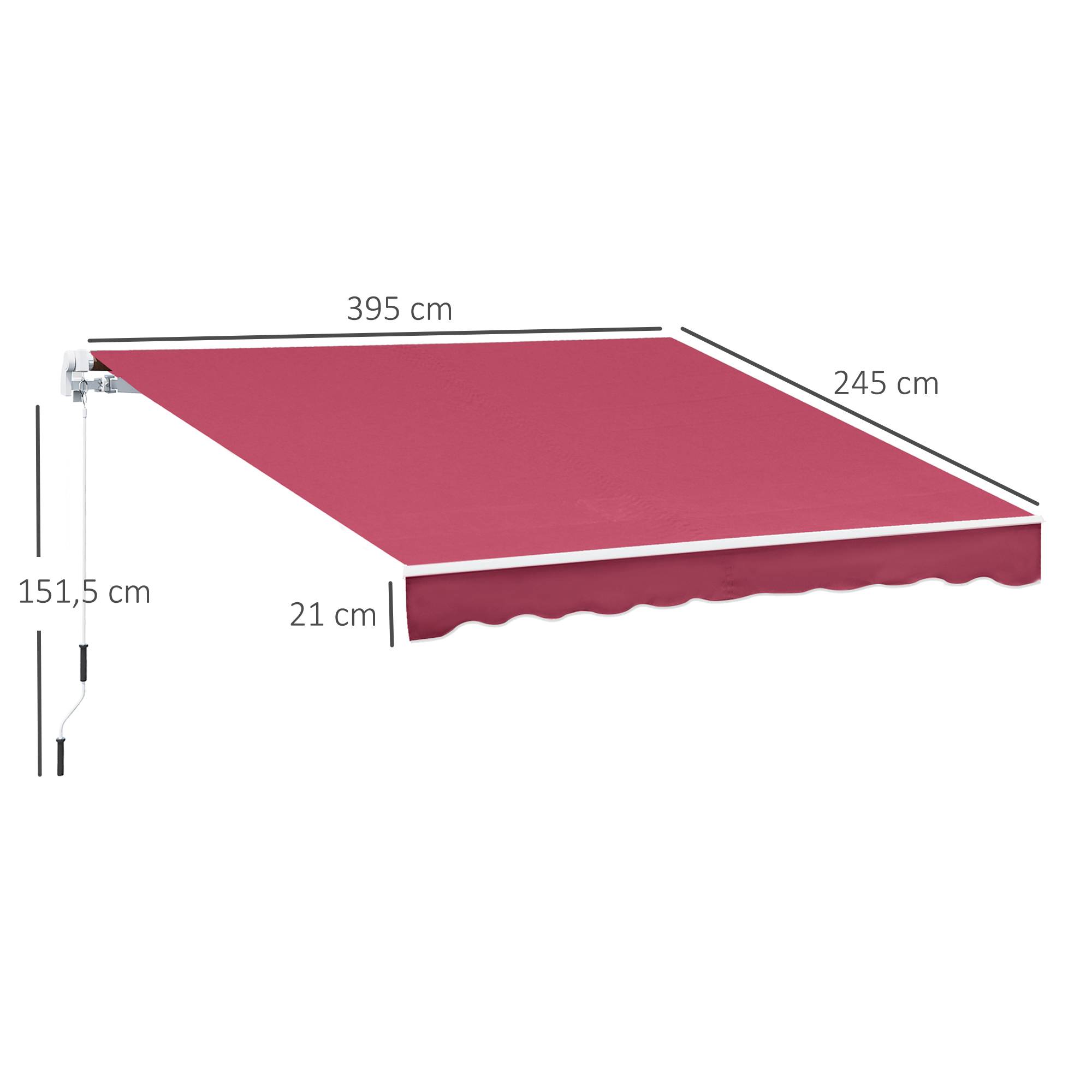 Store banne manuel rouge 395x245 cm en aluminium et polyester 280 g/m², protection solaire design sobre pour façade pratique et coloré - Image 5