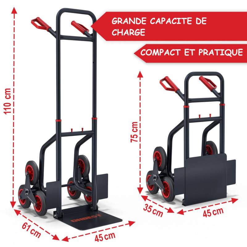 Diable pliable Chariot de transport charge max.150kg monte escalier cadre en acier - Image 2