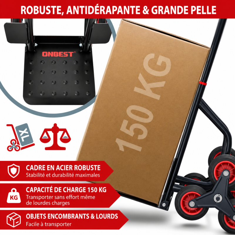 Diable pliable Chariot de transport charge max.150kg monte escalier cadre en acier - Image 4