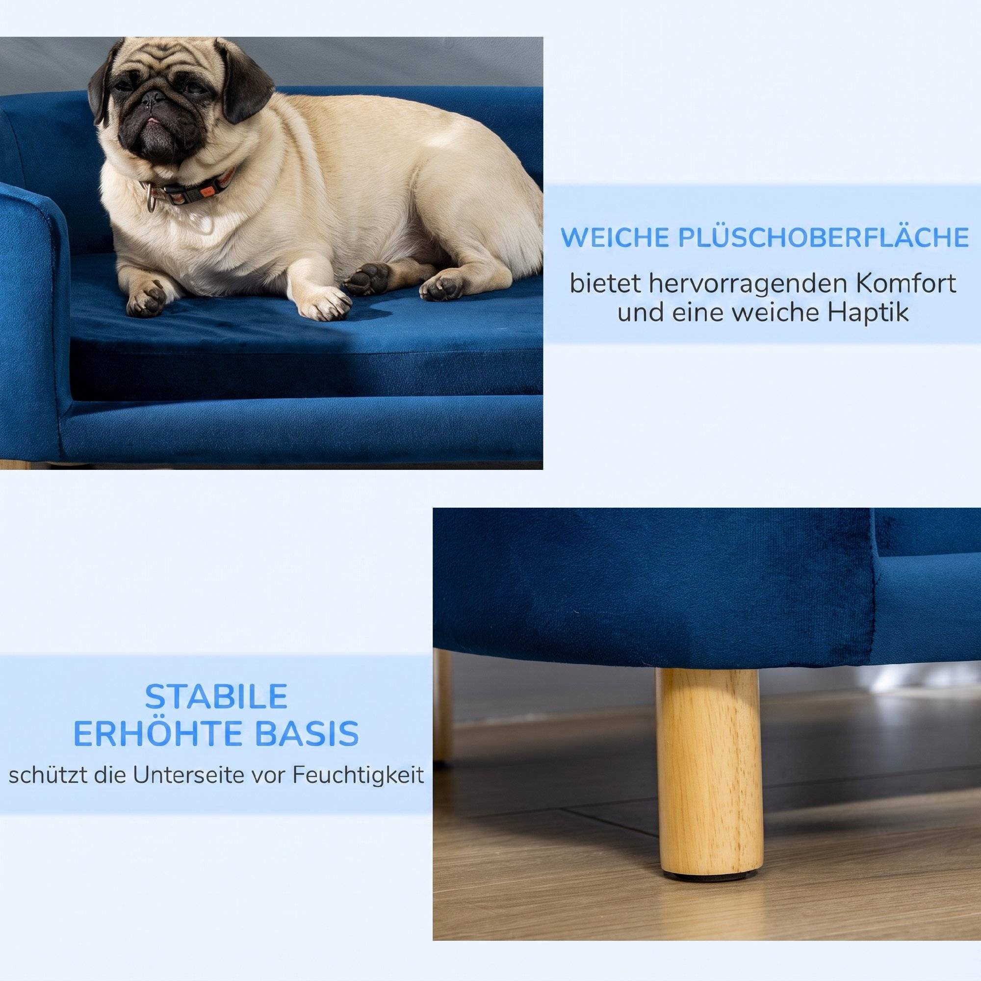 ComfortXL - Canapé pour chien et chat en polyester bleu 86 x 55 x 33 cm petits animaux dossier 3 côtés avec coussin - Image 6