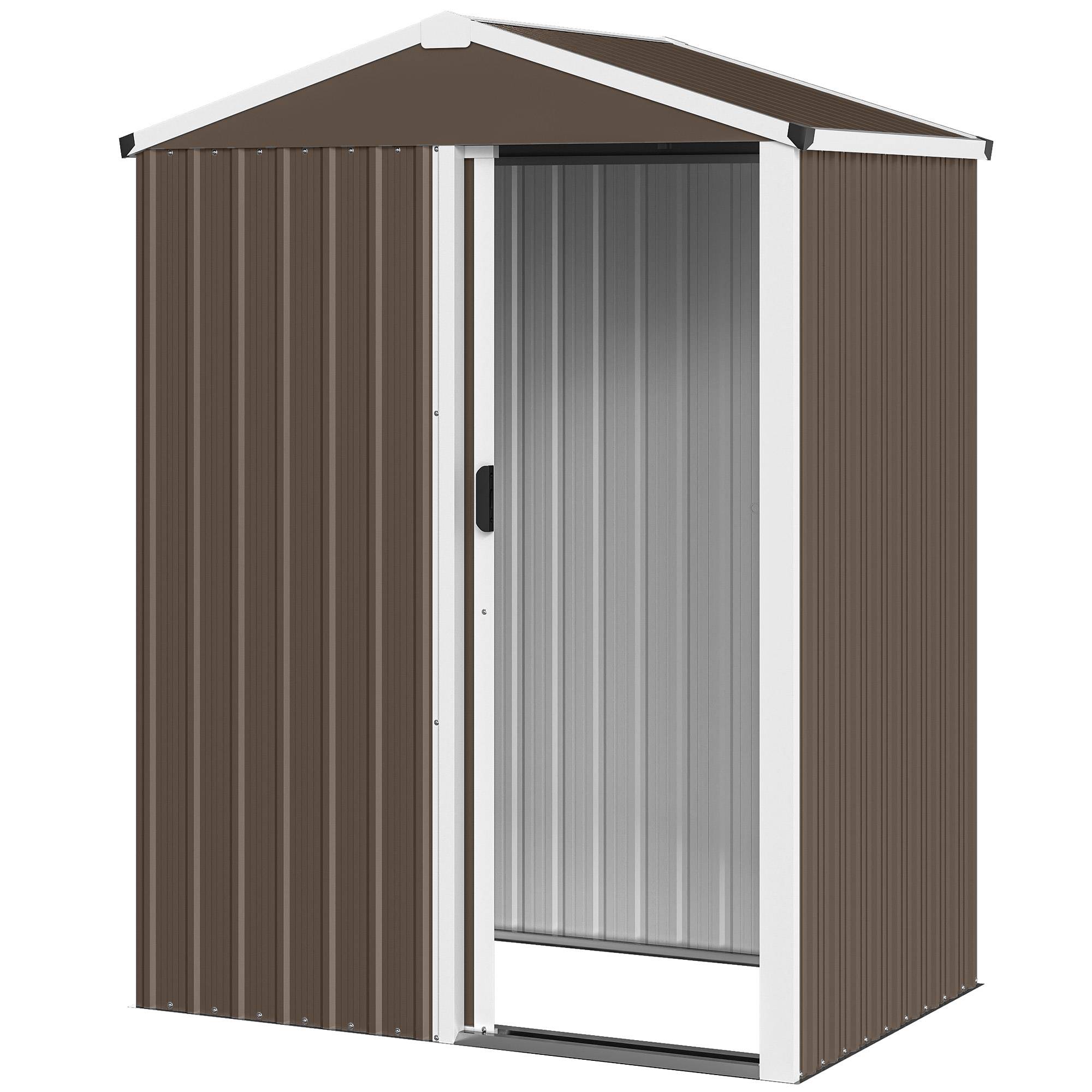 Abri de jardin acier 1,1 m² avec porte coulissante verrouillable 136x87x179 cm rangement outils marron - Image 2