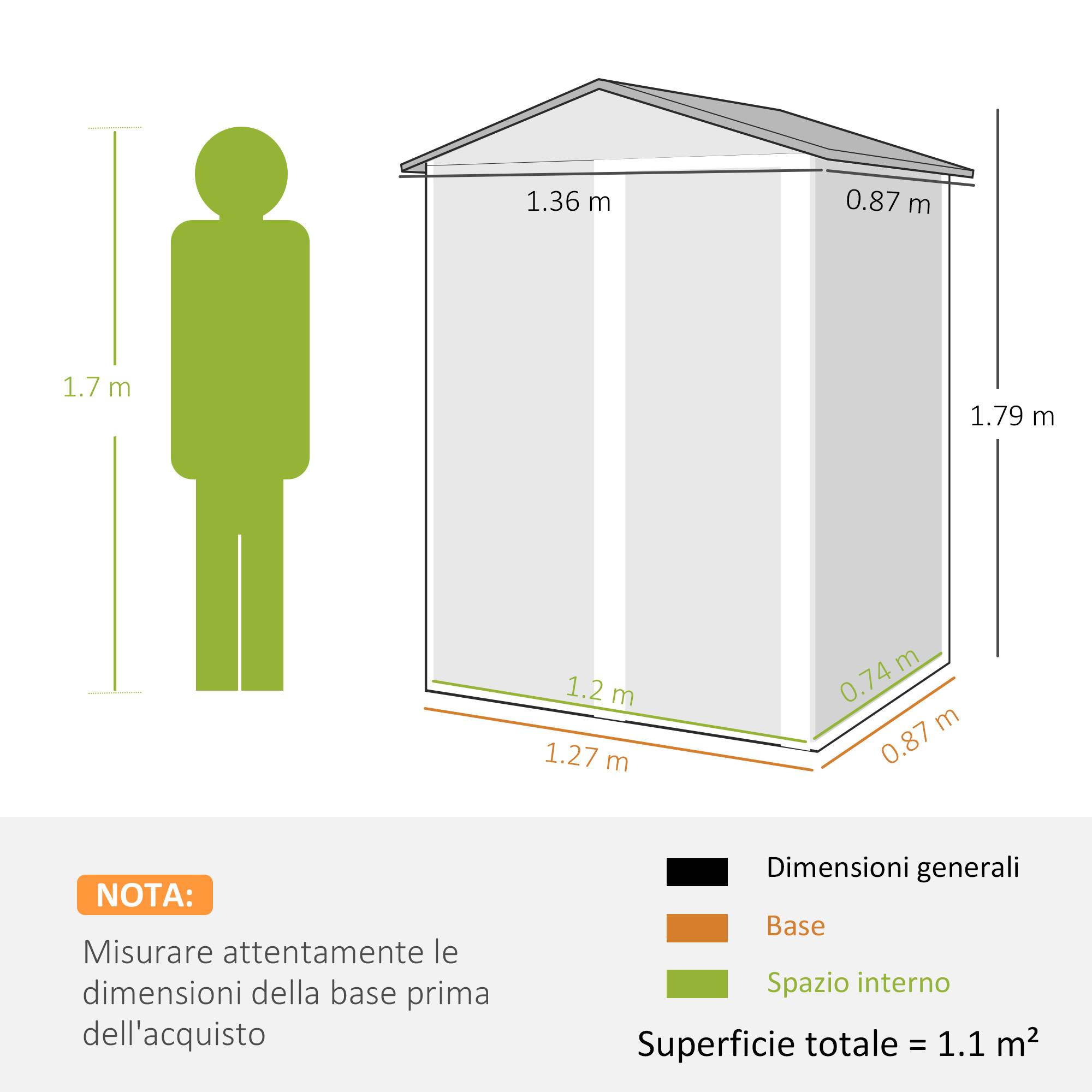 Abri de jardin acier 1,1 m² avec porte coulissante verrouillable 136x87x179 cm rangement outils marron - Image 5