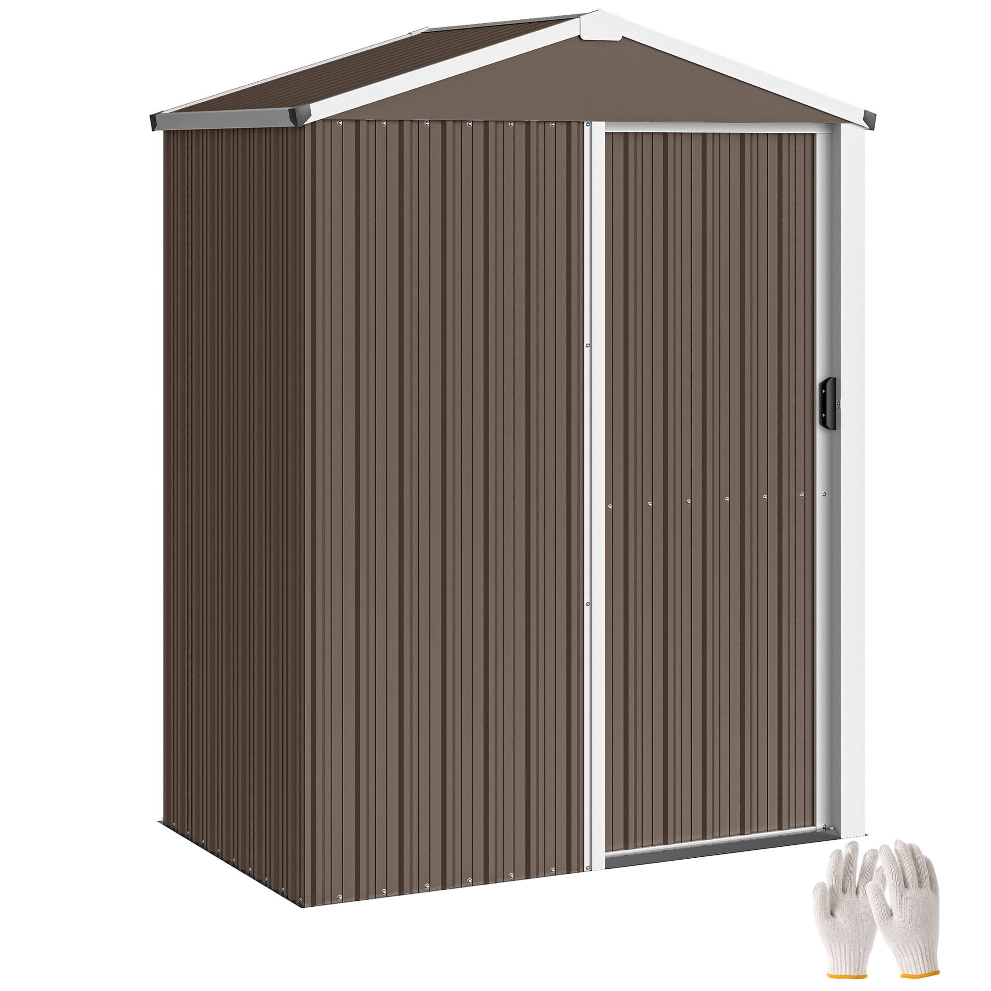 Abri de jardin acier 1,1 m² avec porte coulissante verrouillable 136x87x179 cm rangement outils marron - Image 1