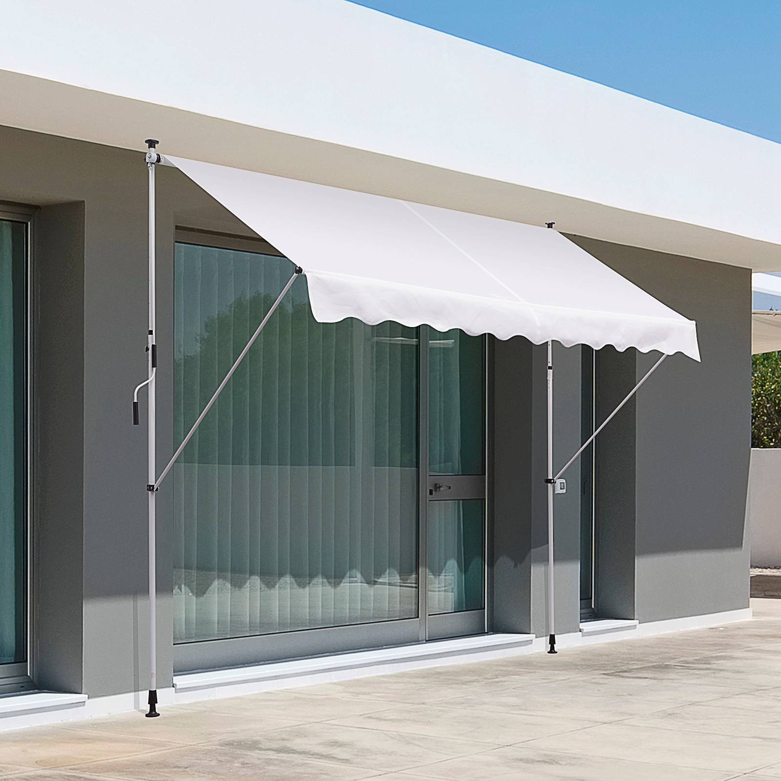 Store banne rétractable manuelle 300 x 150 x 170-280 cm avec hauteur réglable, manivelle et protection solaire pour terrasse, blanc - Image 4