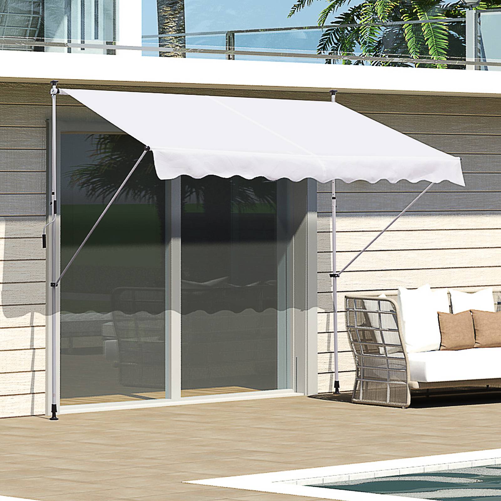 Store banne rétractable manuelle 300 x 150 x 170-280 cm avec hauteur réglable, manivelle et protection solaire pour terrasse, blanc - Image 3