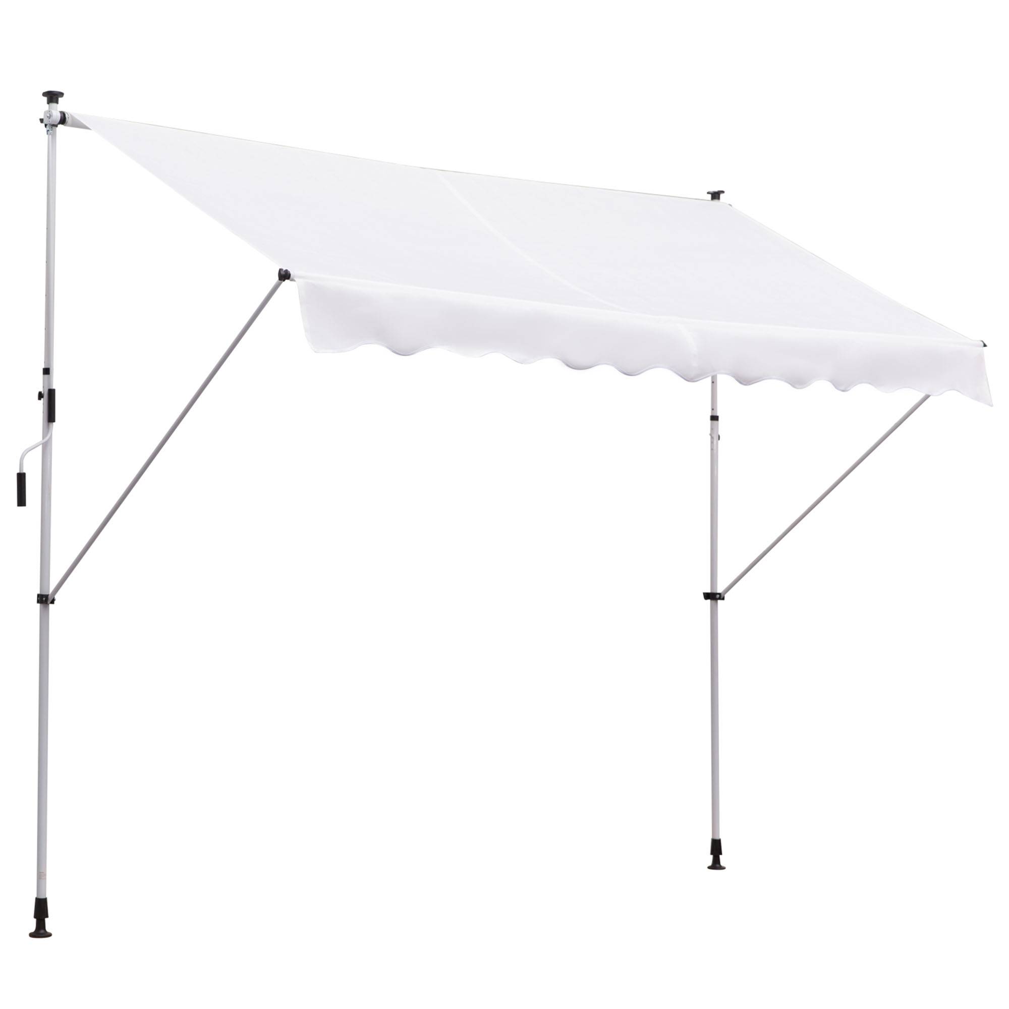Store banne rétractable manuelle 300 x 150 x 170-280 cm avec hauteur réglable, manivelle et protection solaire pour terrasse, blanc - Image 1