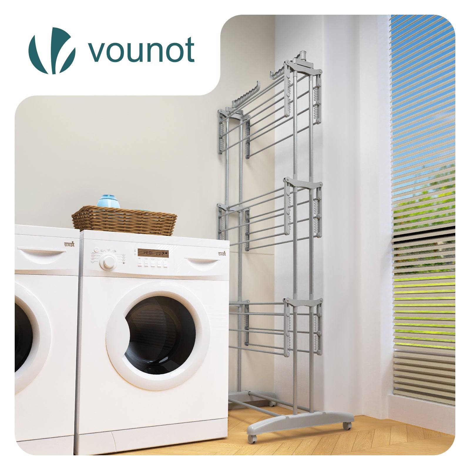 Vounot - Étendoir à linge pliable métal renforcée 125x62x173cm, Séchoir 4 niveaux grande capacité avec roulettes, Gris, VOUNOT® - Image 6
