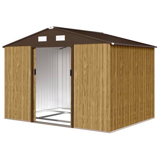 Remise de jardin extérieure 4,9 m² 277x195x192 cm porte coulissante ventilation kit fondation marron - Image 2