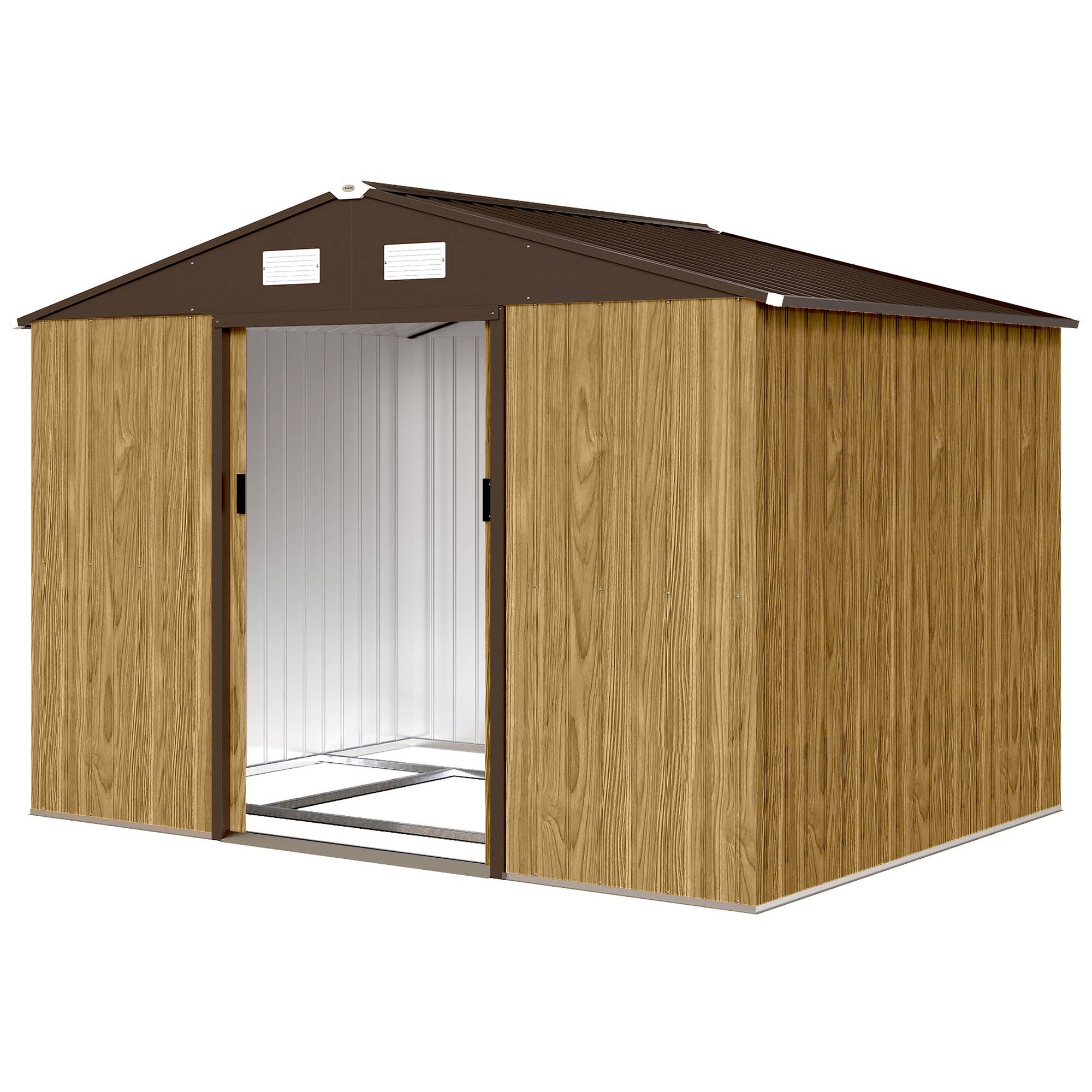Remise de jardin extérieure 4,9 m² 277x195x192 cm porte coulissante ventilation kit fondation marron - Image 2