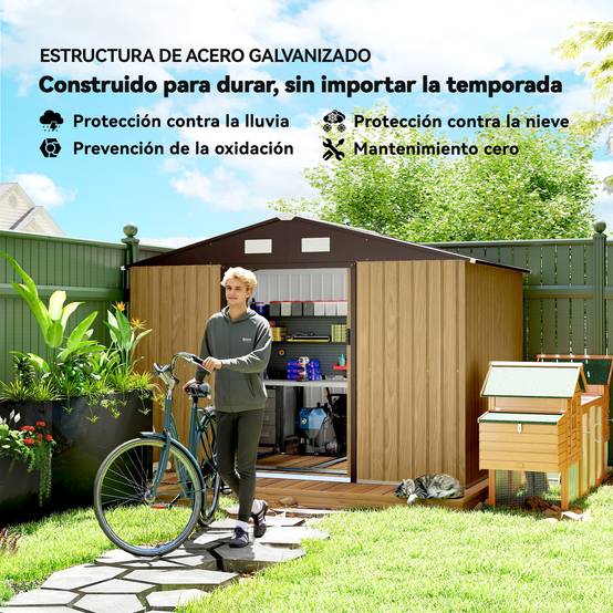 Remise de jardin extérieure 4,9 m² 277x195x192 cm porte coulissante ventilation kit fondation marron - Image 6