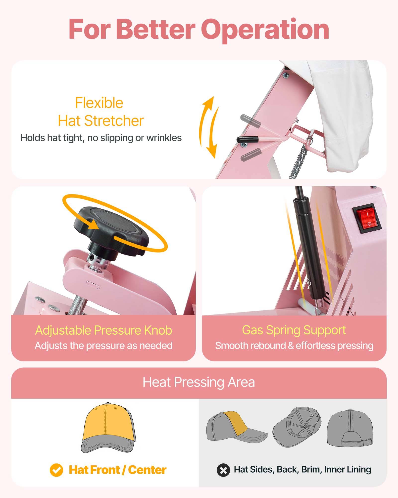 Vevor - VEVOR Presse à Chaud pour Casquettes Chapeaux avec 2 Platines pour HTV Rose - Image 5