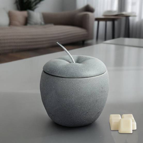Brûle Parfum Pomme d'Amour - Brûleur Cire Parfumée – Diffuseur Parfum d'Ambiance – Bougeoir en Ciment - Haut: 12 cm - Zen'Arôme - Image 5