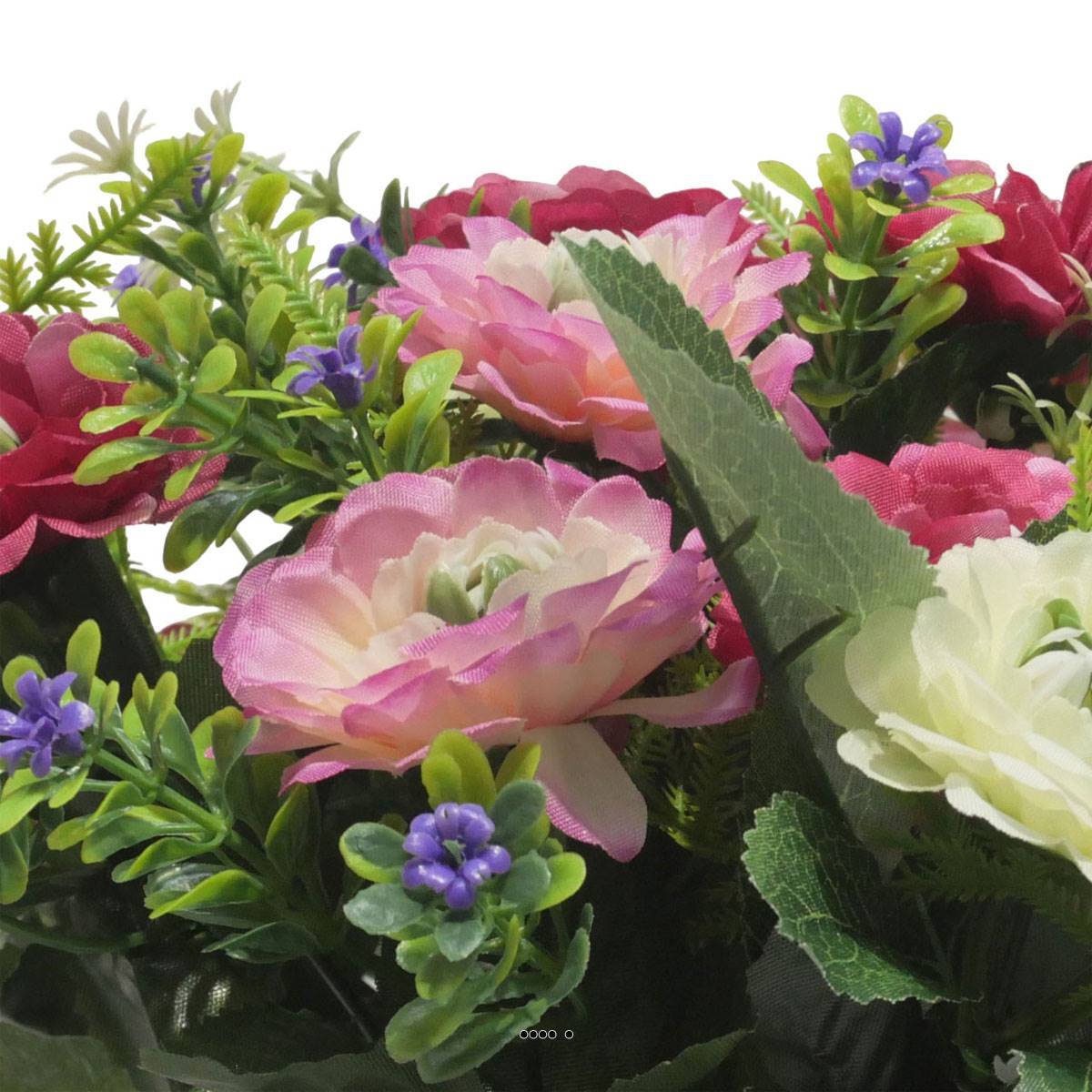 Artificielles - Jardinière fleurs artificielles pour les tombes renoncules et mini fleurs Rose - couleur: Rose 715 - Image 3