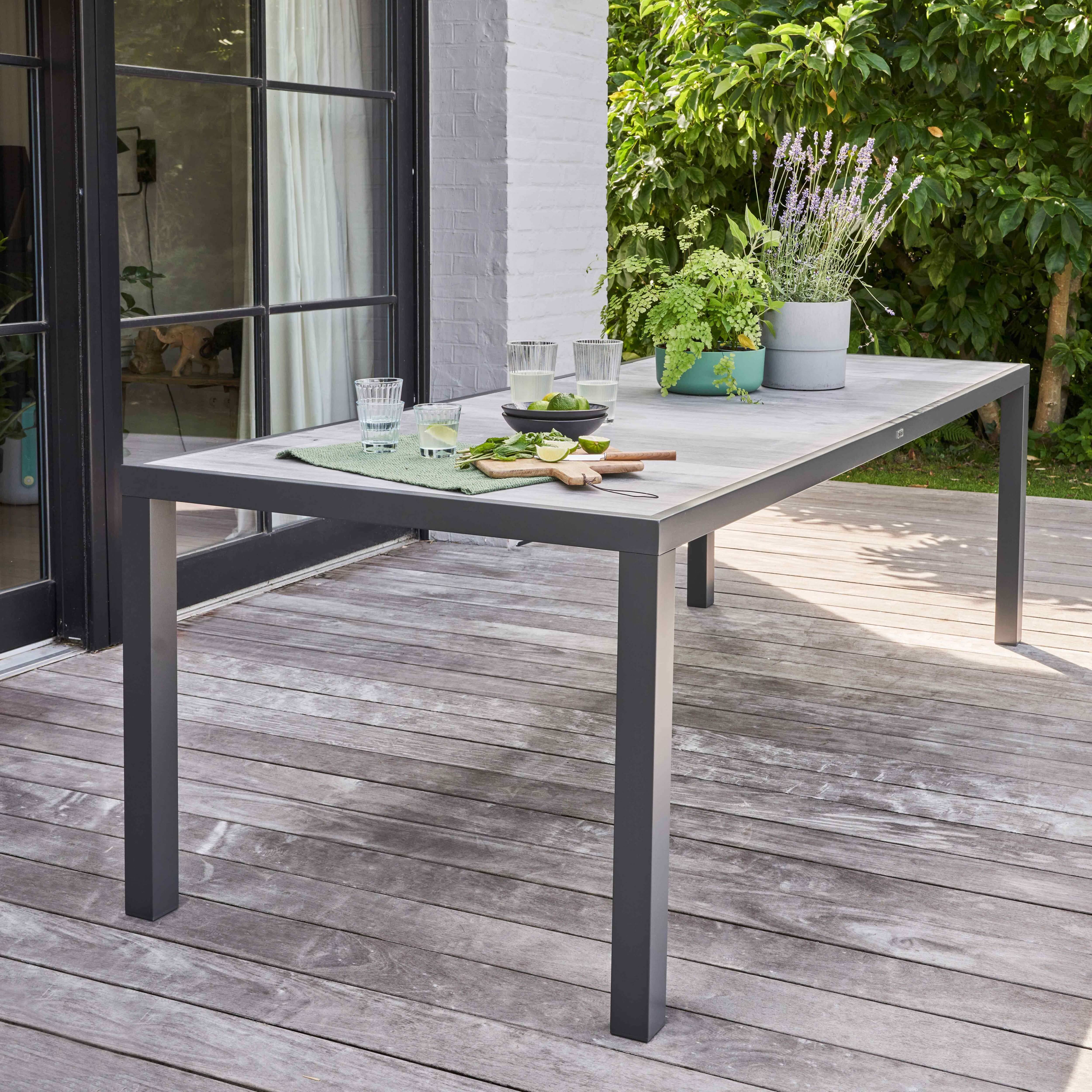 Oviala - Table de jardin en aluminium et céramique 10 places effet bois grisé - Oviala - Image 3