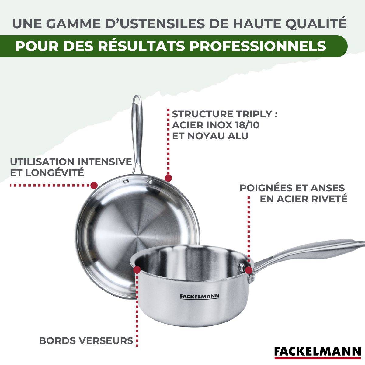 Batterie de cuisine avec 3 poêles 20/24/26 cm et 2 casseroles 14/18 cm sans PFAS Fackelmann Vita3 - Image 7