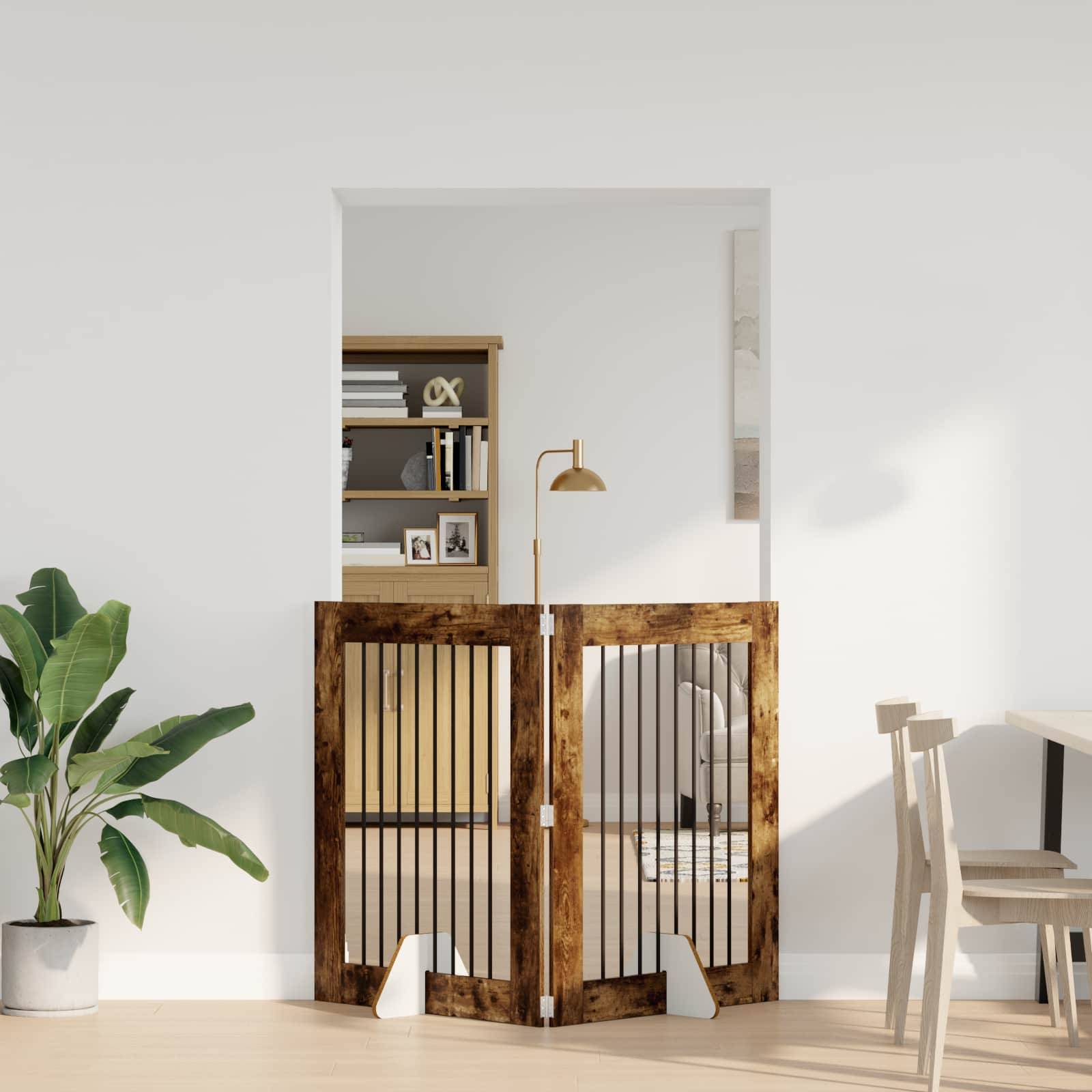 ComfortXL - Barrière chien pliable Bois d'ingénierie Intérieur 2 panneaux Chêne fumé 160,5cm - ComfortXL Outdoor Living - Image 1