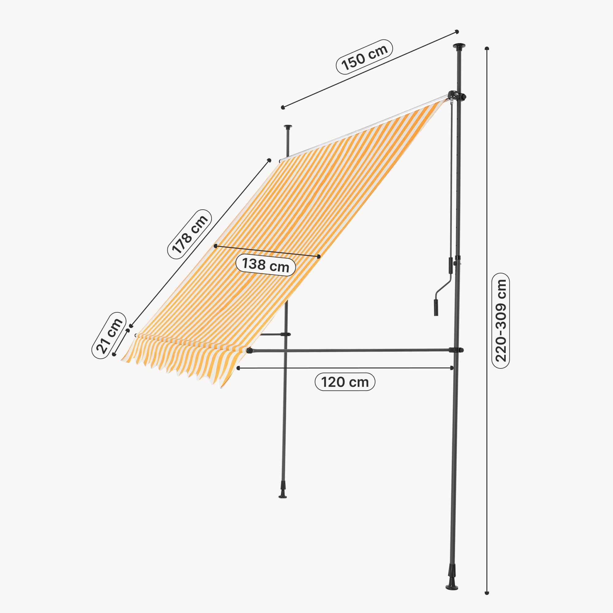 Pro.Tec - Store Banne Téléscopique Acier Polyester 150x120x220-309cm Jaune Blanc [pro.tec] - Image 3