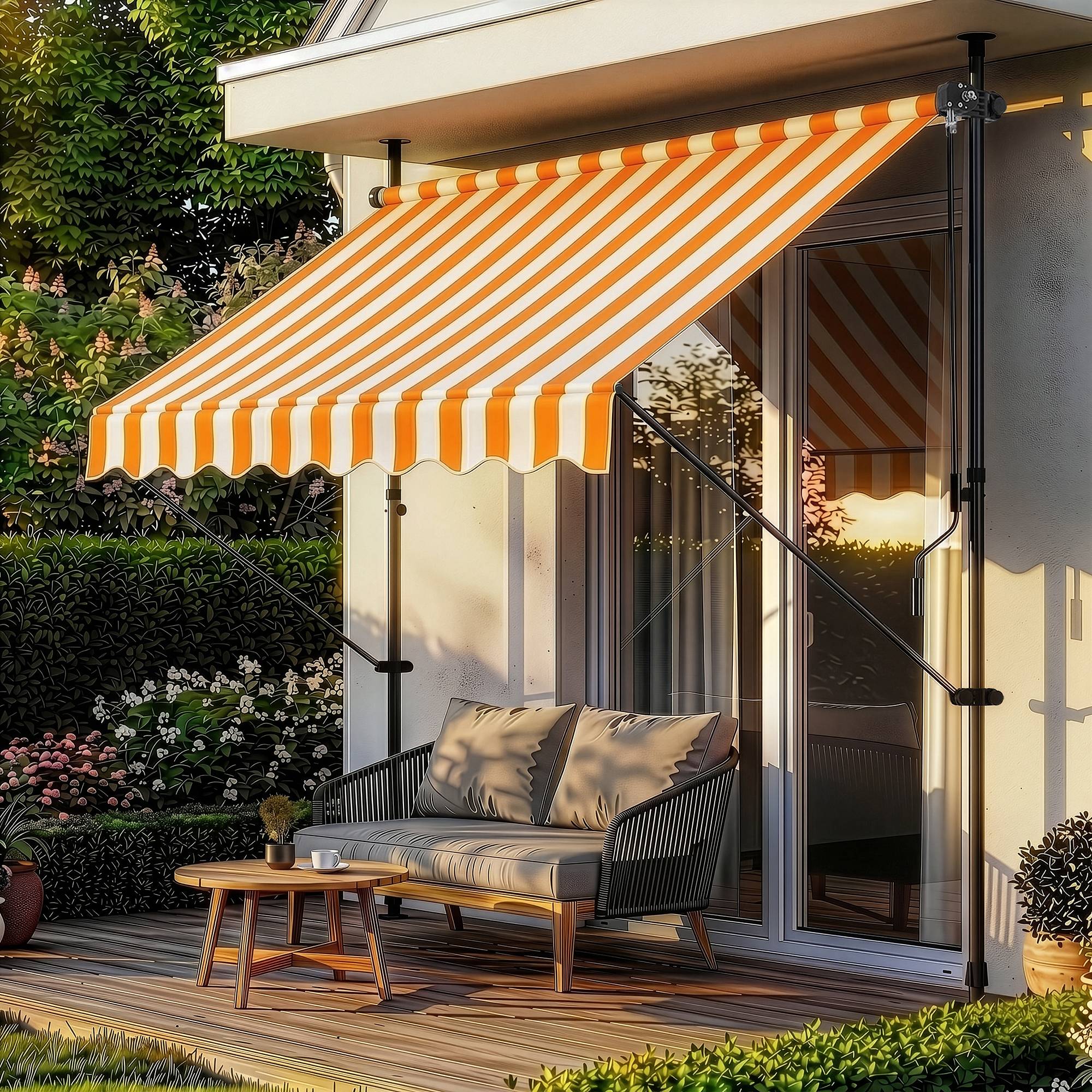 Pro.Tec - Store Banne Téléscopique Acier Polyester 150x120x220-309cm Jaune Blanc [pro.tec] - Image 6