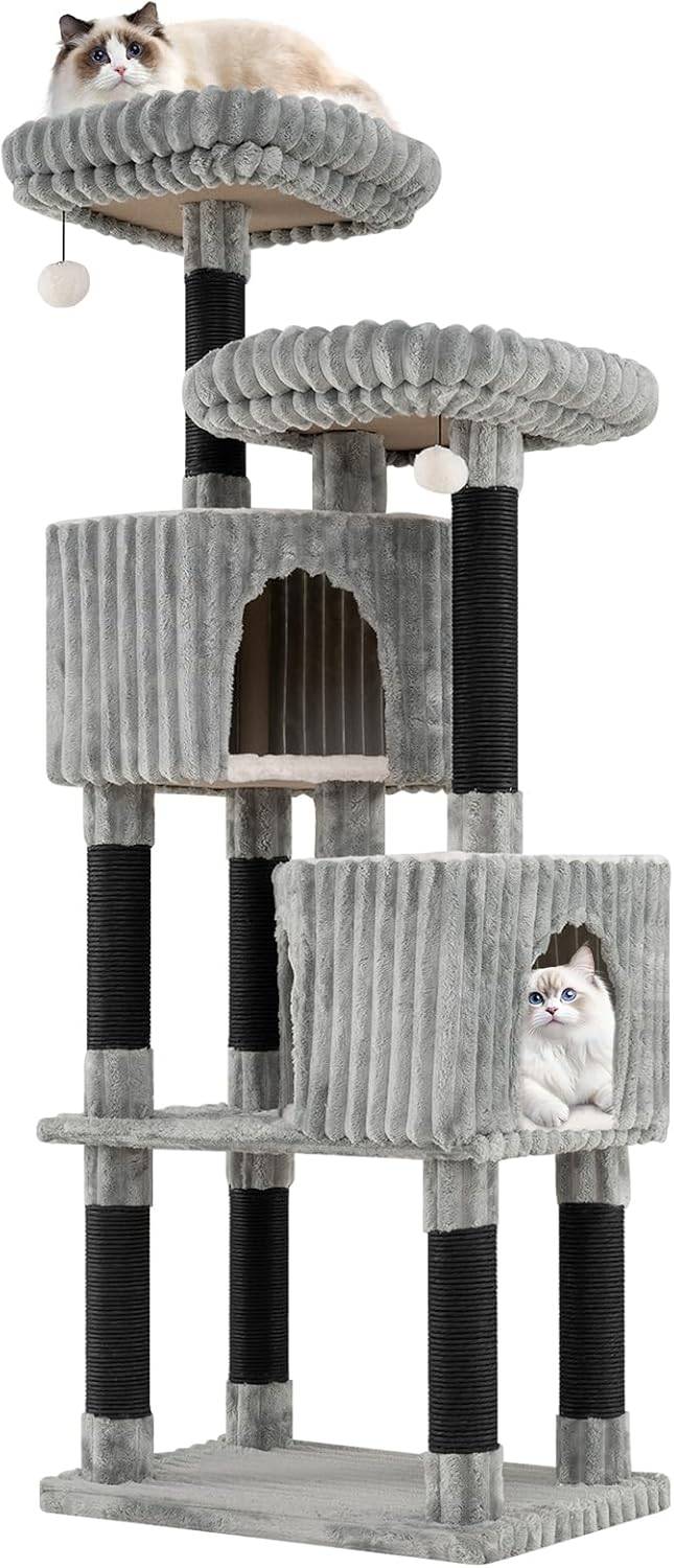 Arbre à Chat XXL 156 cm, 2 Condos, 4 Plateformes, Poteaux à Griffer, Arbre a Chat Maine Coon, Coussin Amovible Lavable, 2 Pompons avec Clochettes, Tou - Image 1