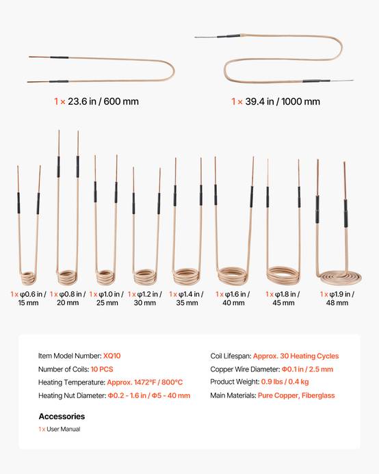 Vevor - VEVOR Kit de Bobines de Chauffage par Induction Magnétique 10PCs Entretien - Image 7