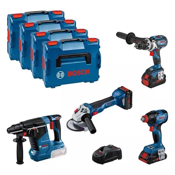 Bosch Professional - KIT 4 Outils BOSCH GSR/GDX/GWS/GBH +1 Batterie 4.0AH + 2 Batterie 5.5 AH - 0615990N32 - Image 1