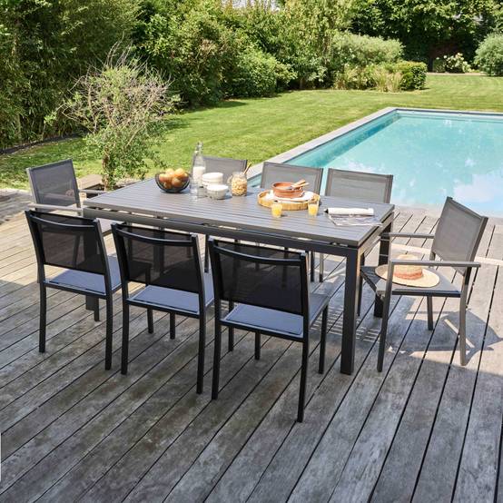 Oviala - Fauteuil de jardin aluminium et textilène gris Nice - Oviala - Image 6