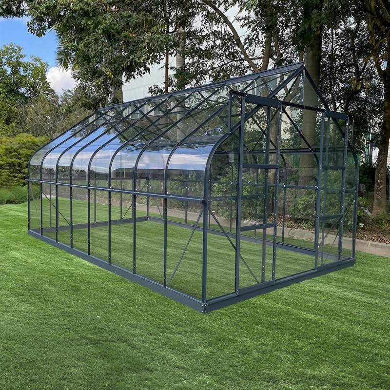 Serre de jardin 14,52m² aluminium anthracite verre trempé 4mm Comtesse Green Protect - Image 3
