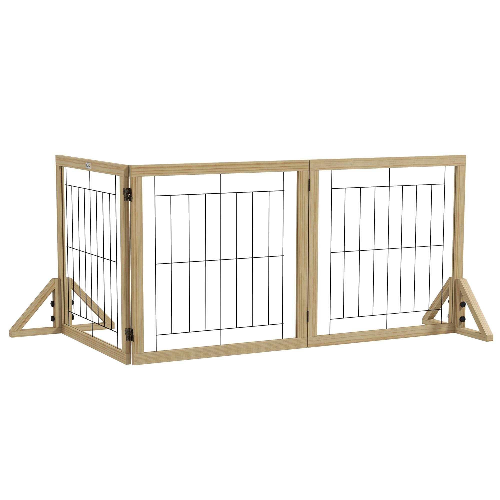 Sans Marque - Clôture pour animaux pliable à 3 panneaux avec pliage bidirectionnel et pieds de support triangulaires 210 x 44 x 70 cm Naturel - Image 2