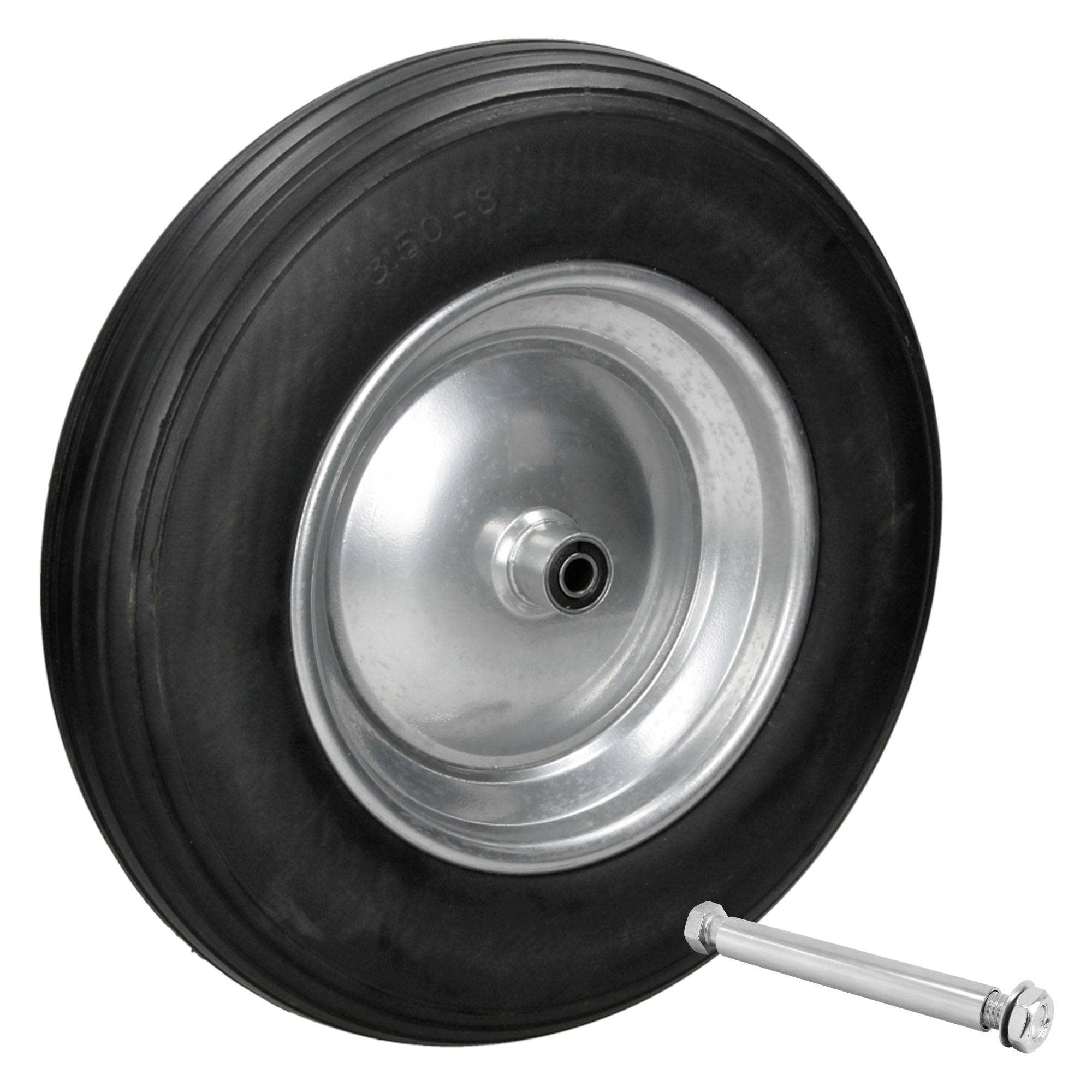 Roue de secours brouette 3.50-8 Ø 350 mm PU pleine en caoutchouc axe inclus - Image 1