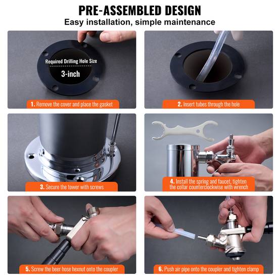 VEVOR Kit colonne bière 1 robinet, inox, régulateur double jauge W21,8. Coupleur système A, plateau égouttage. - Image 6