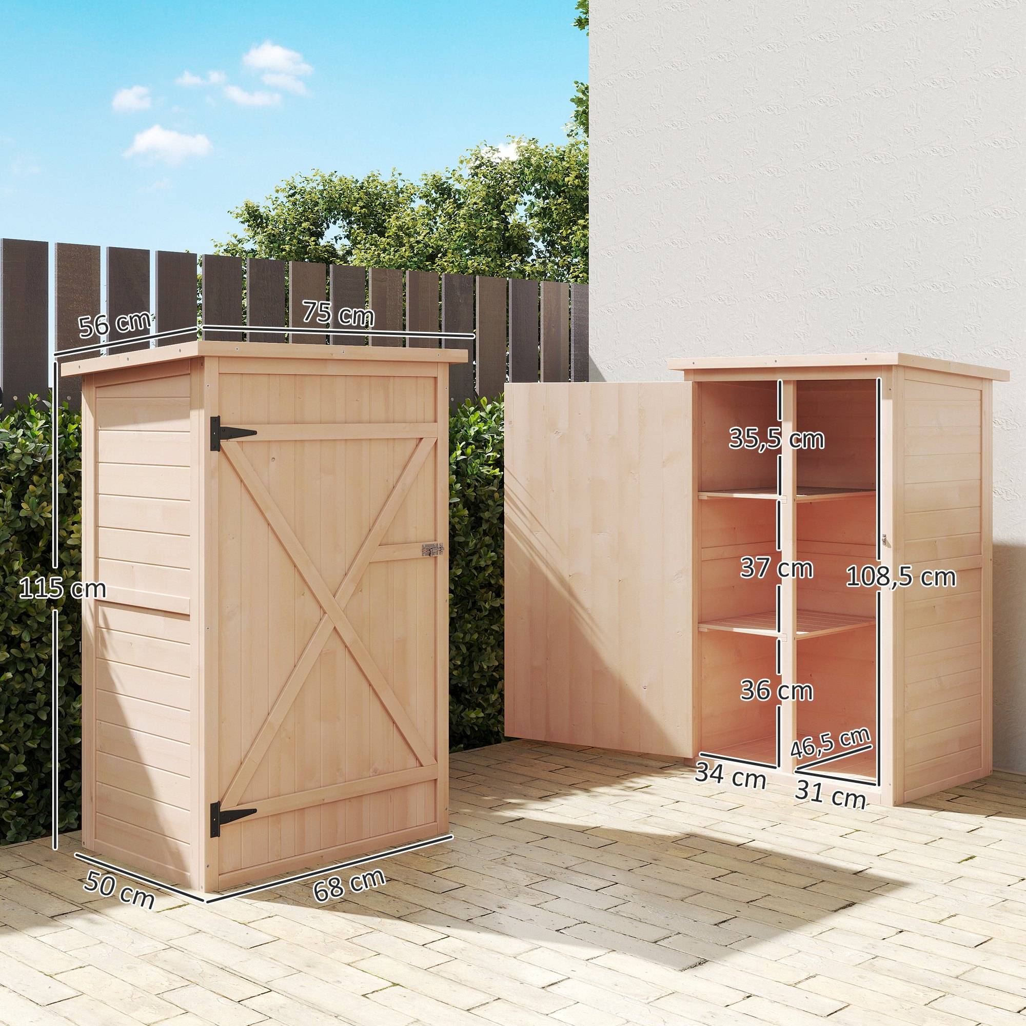 Armoire abri de Jardin Remise pour Outils Bois de Sapin pré-huilé Toit bitumé incliné - Grande Porte - Image 5