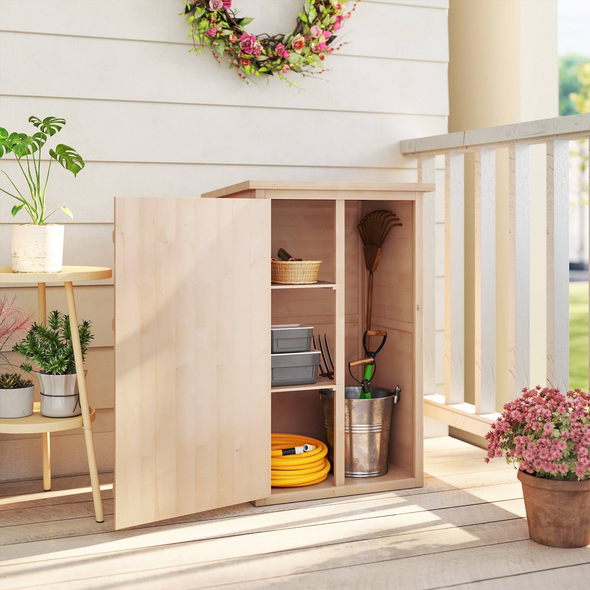 Armoire abri de Jardin Remise pour Outils Bois de Sapin pré-huilé Toit bitumé incliné - Grande Porte - Image 9