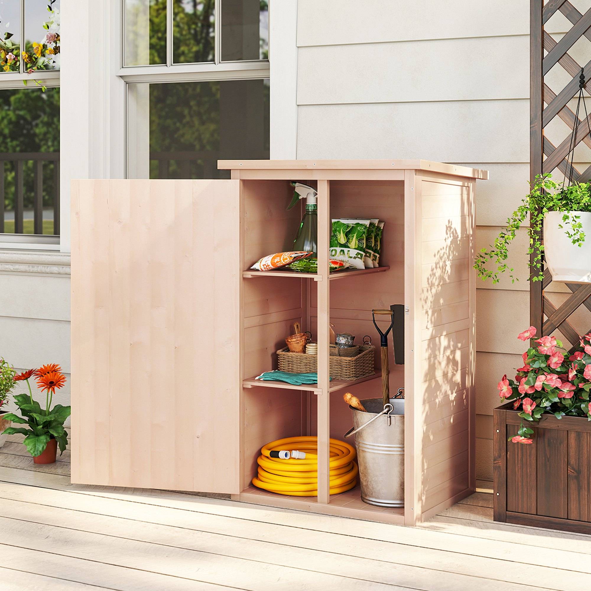 Armoire abri de Jardin Remise pour Outils Bois de Sapin pré-huilé Toit bitumé incliné - Grande Porte - Image 4