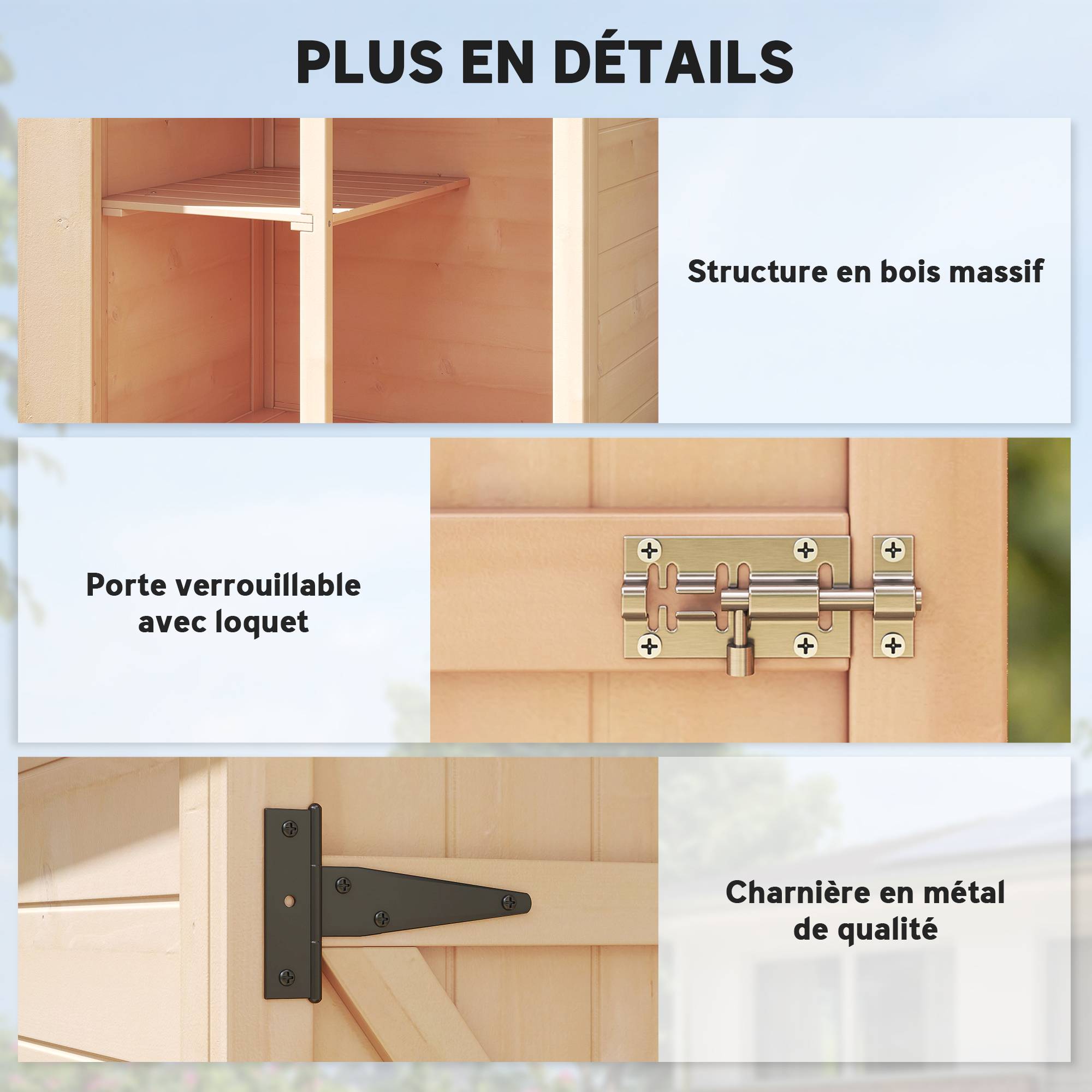 Armoire abri de Jardin Remise pour Outils Bois de Sapin pré-huilé Toit bitumé incliné - Grande Porte - Image 8