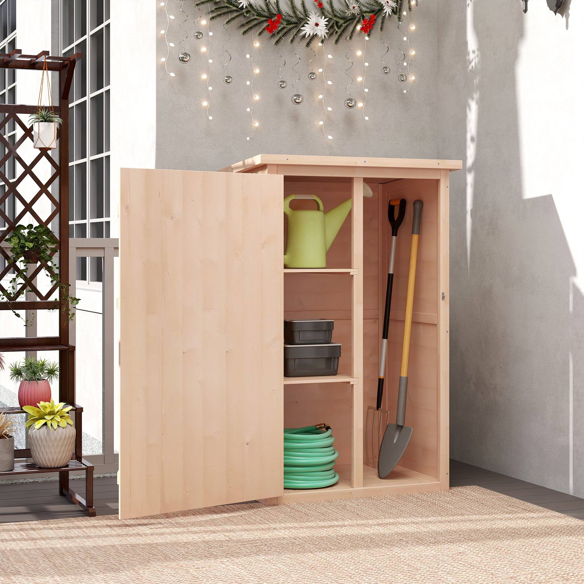 Armoire abri de Jardin Remise pour Outils Bois de Sapin pré-huilé Toit bitumé incliné - Grande Porte - Image 10