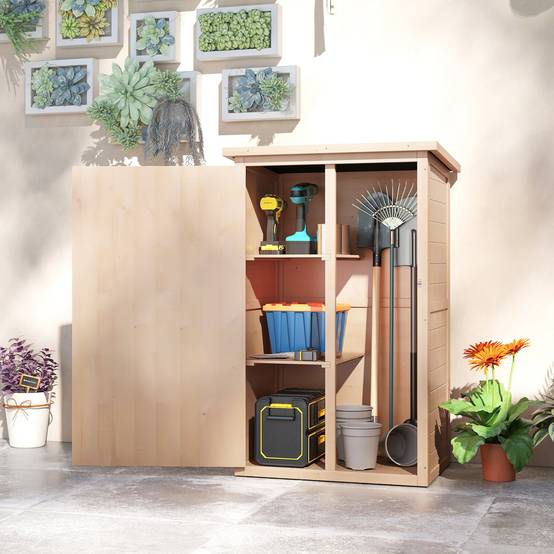 Armoire abri de Jardin Remise pour Outils Bois de Sapin pré-huilé Toit bitumé incliné - Grande Porte - Image 3