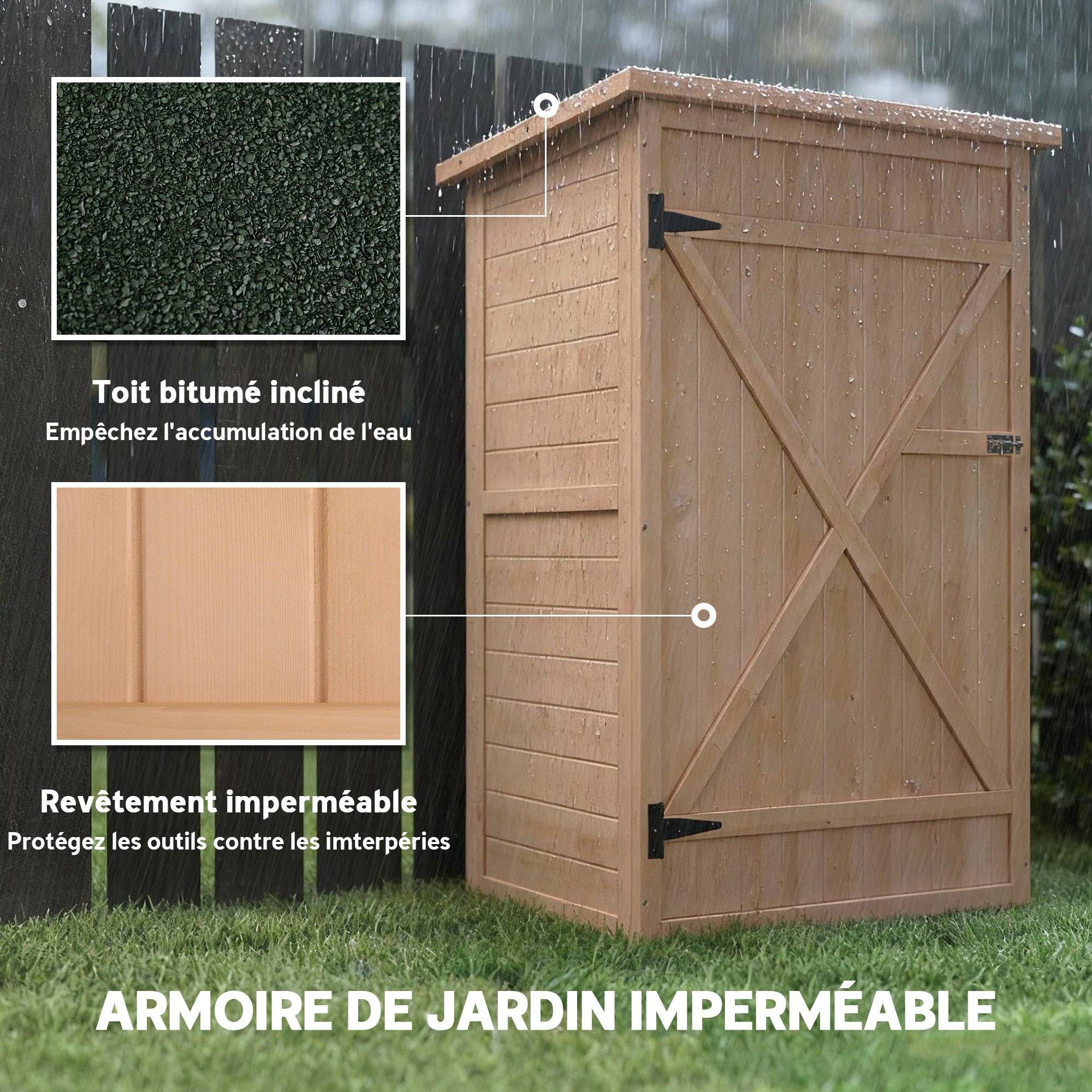 Armoire abri de Jardin Remise pour Outils Bois de Sapin pré-huilé Toit bitumé incliné - Grande Porte - Image 7
