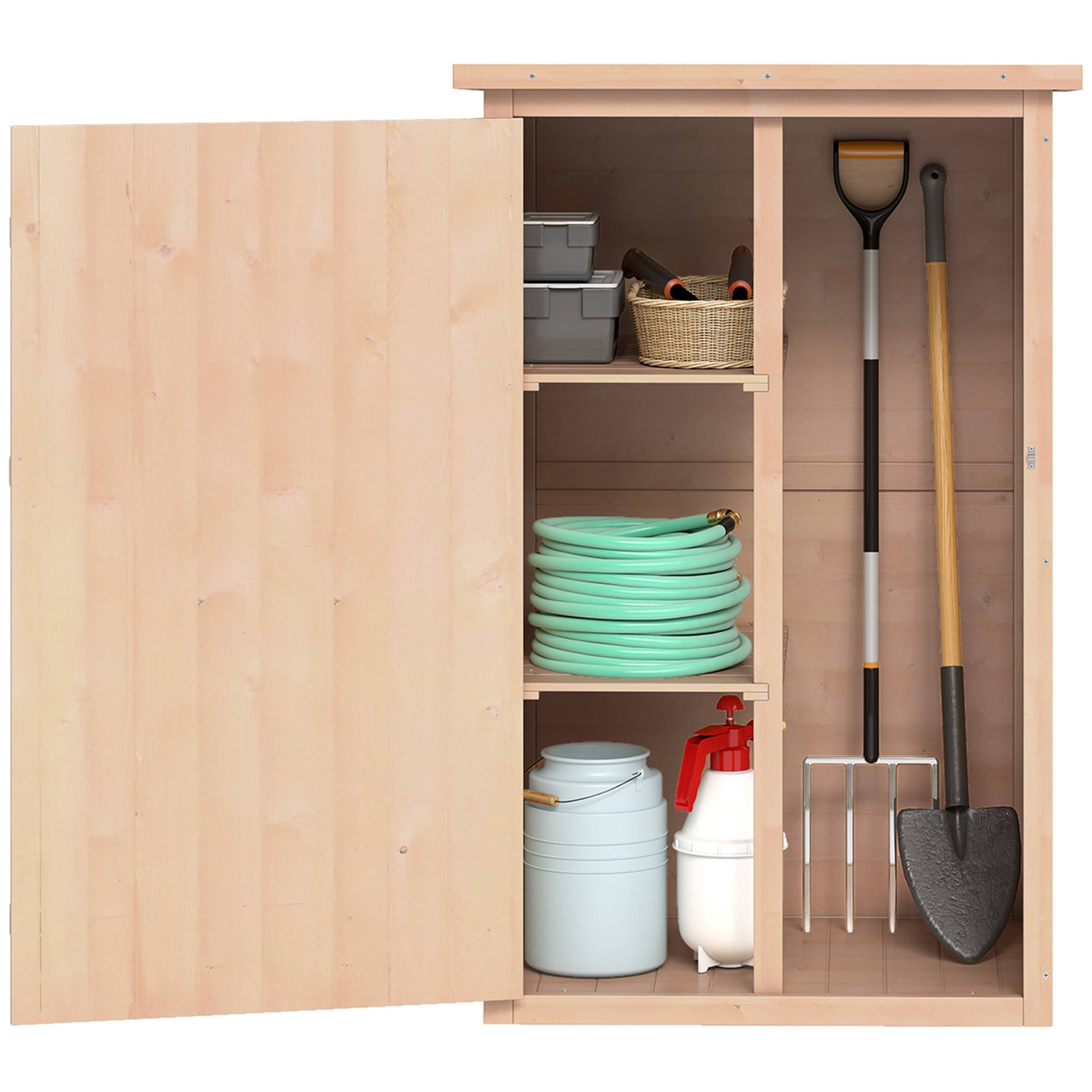 Armoire abri de Jardin Remise pour Outils Bois de Sapin pré-huilé Toit bitumé incliné - Grande Porte - Image 2