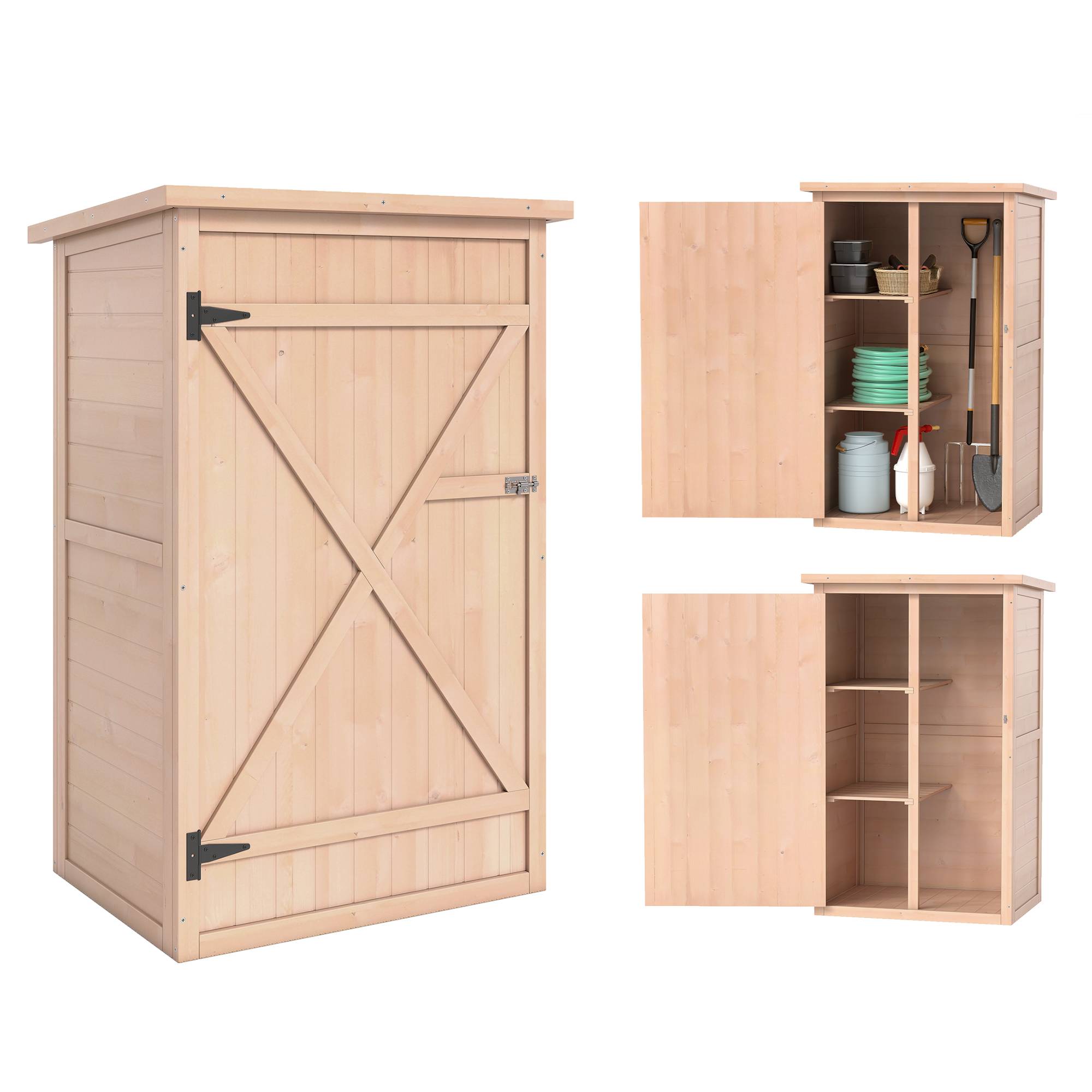 Armoire abri de Jardin Remise pour Outils Bois de Sapin pré-huilé Toit bitumé incliné - Grande Porte - Image 1