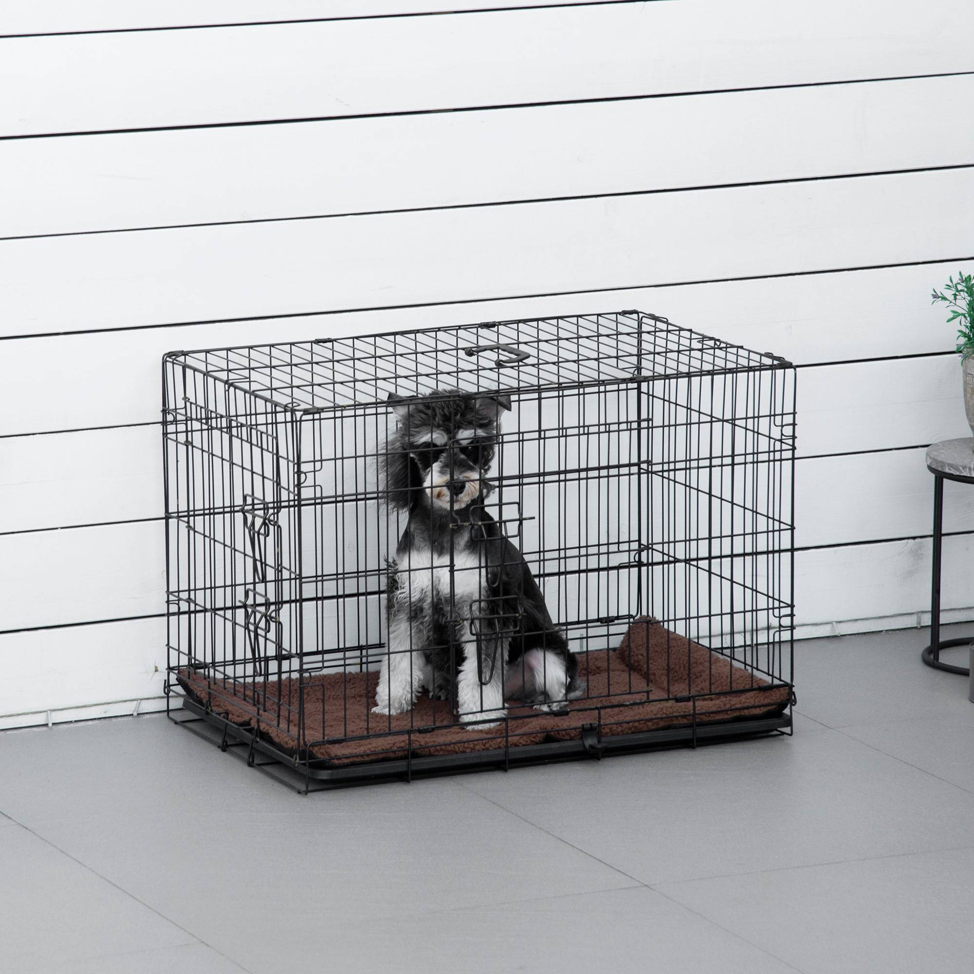 Pawhut - Cage de transport pliante pour chien poignée, plateau amovible, coussin fourni 76 x 53 x 57 cm noir - Image 2
