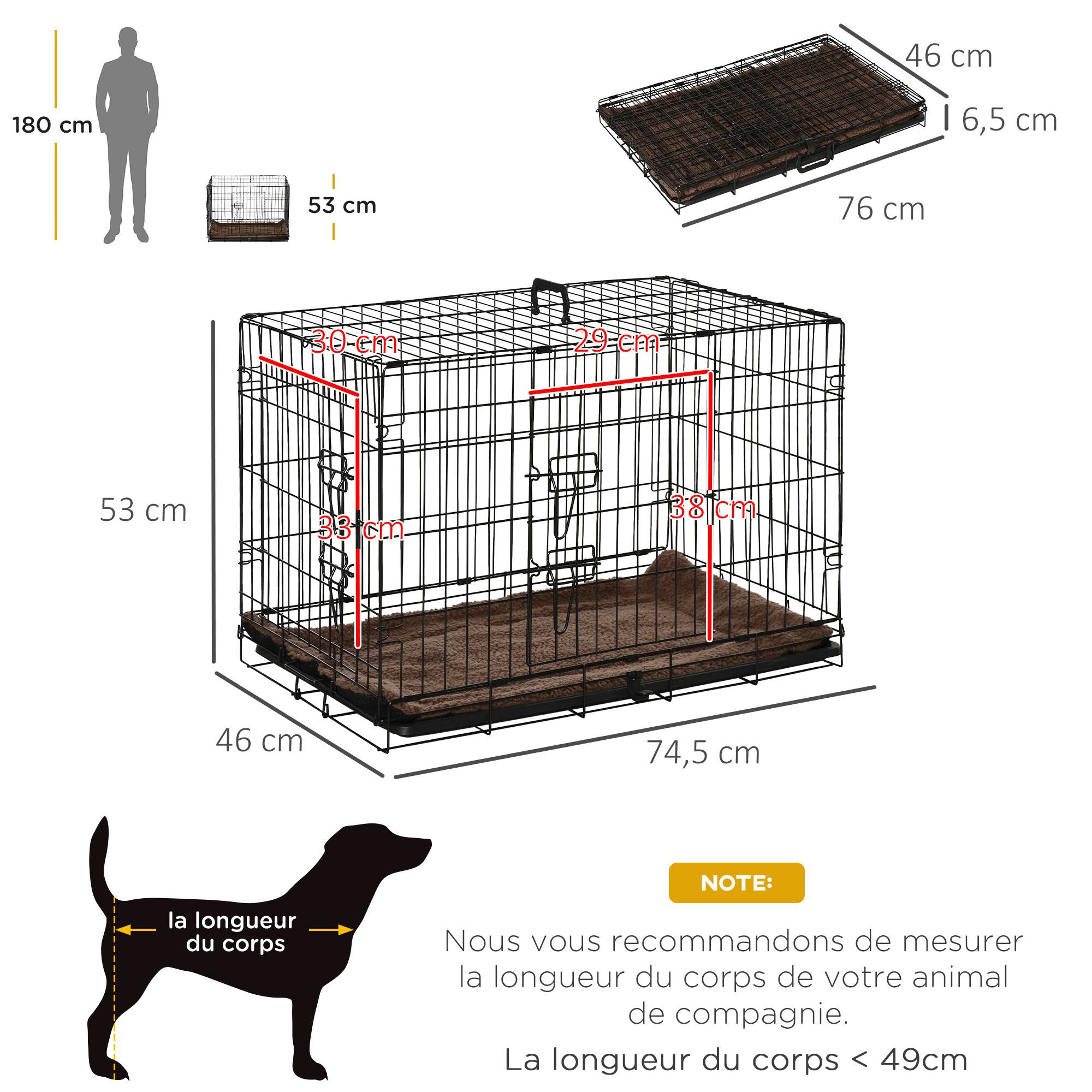 Pawhut - Cage de transport pliante pour chien poignée, plateau amovible, coussin fourni 76 x 53 x 57 cm noir - Image 3