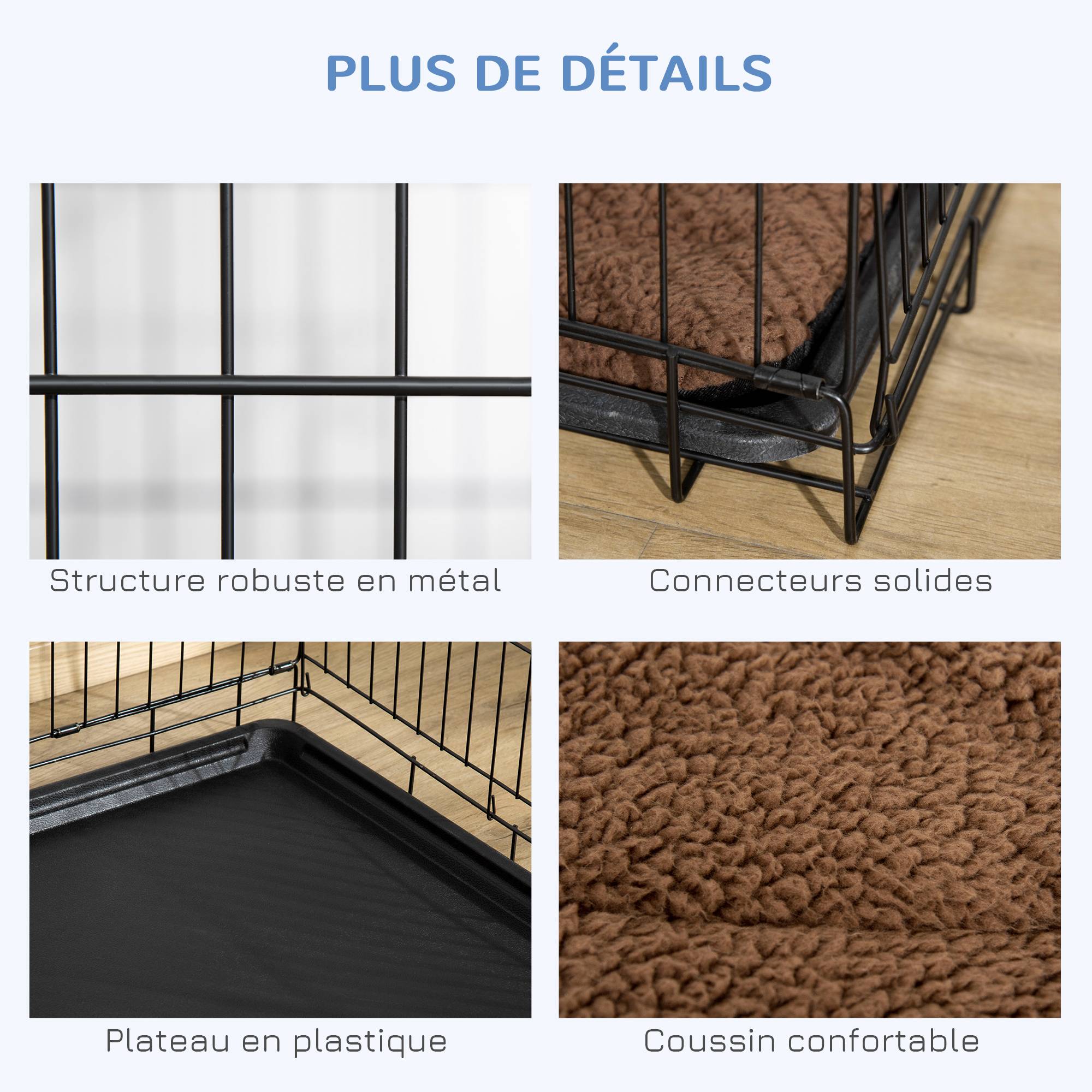 Pawhut - Cage de transport pliante pour chien poignée, plateau amovible, coussin fourni 76 x 53 x 57 cm noir - Image 4